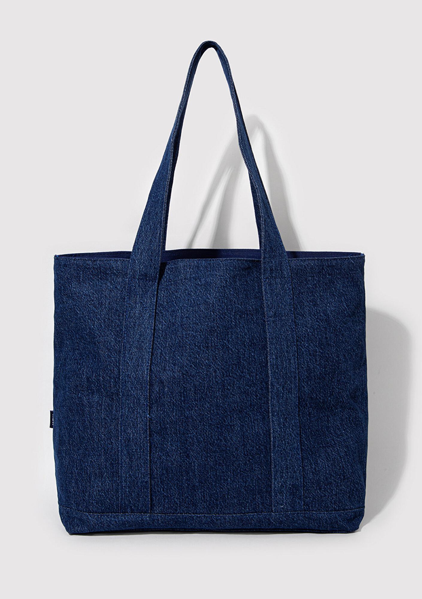 Mavi Kedi Nakışlı Denim Omuz Çantası 1913283-10241