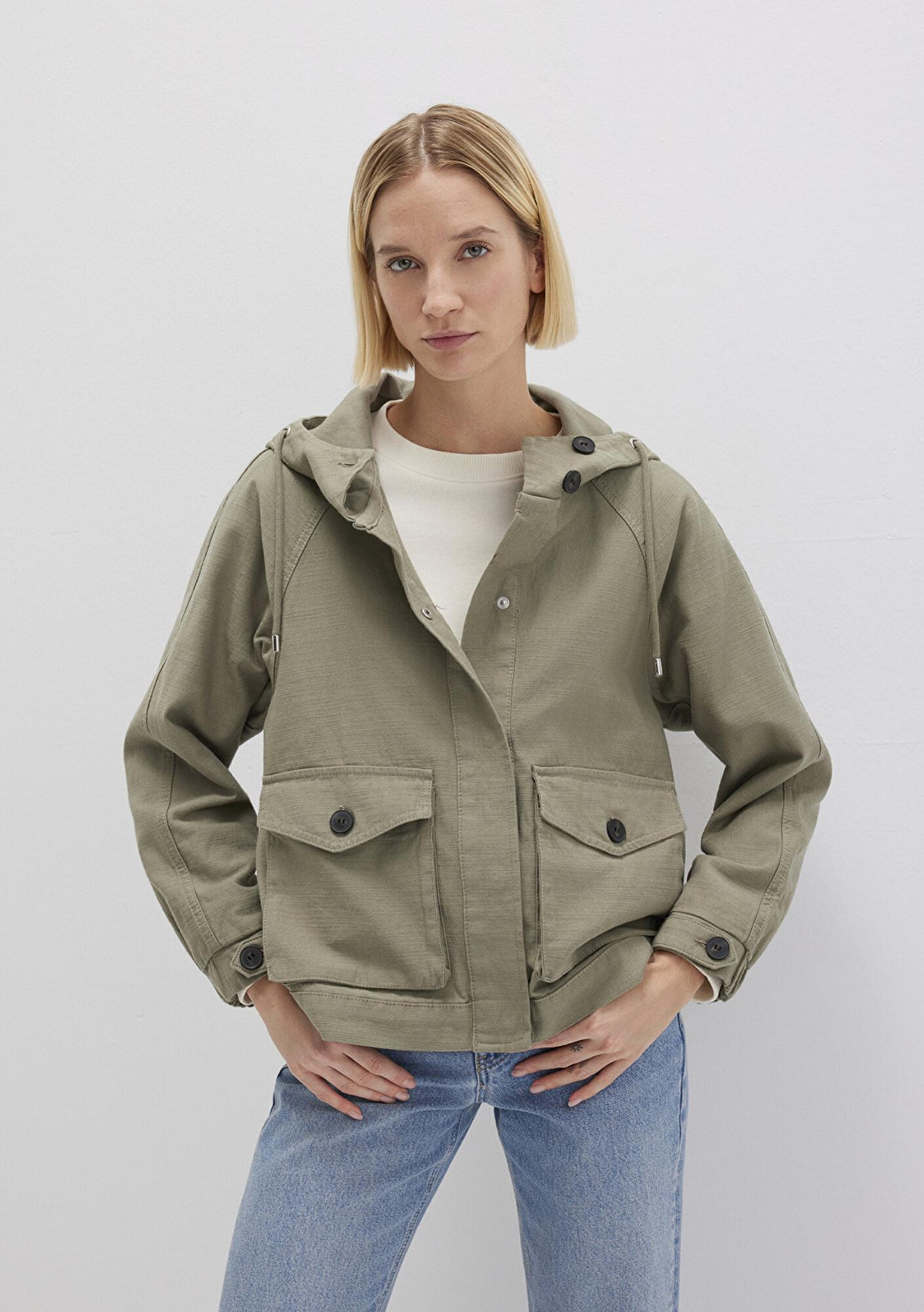 Mavi Kapüşonlu Haki Ceket Oversize / Geniş Kesim 1110625-71818