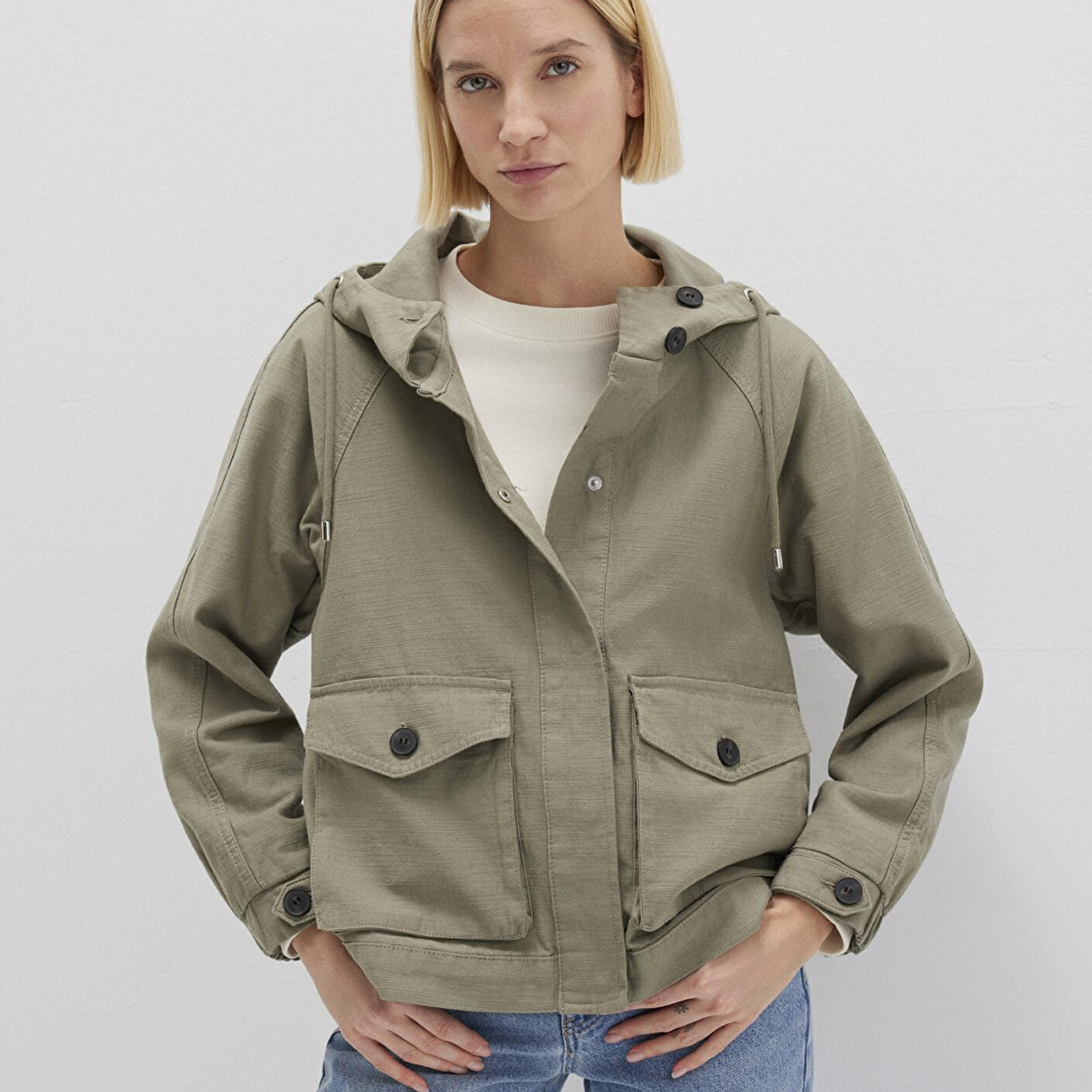 Mavi Kapüşonlu Haki Ceket Oversize / Geniş Kesim 1110625-71818