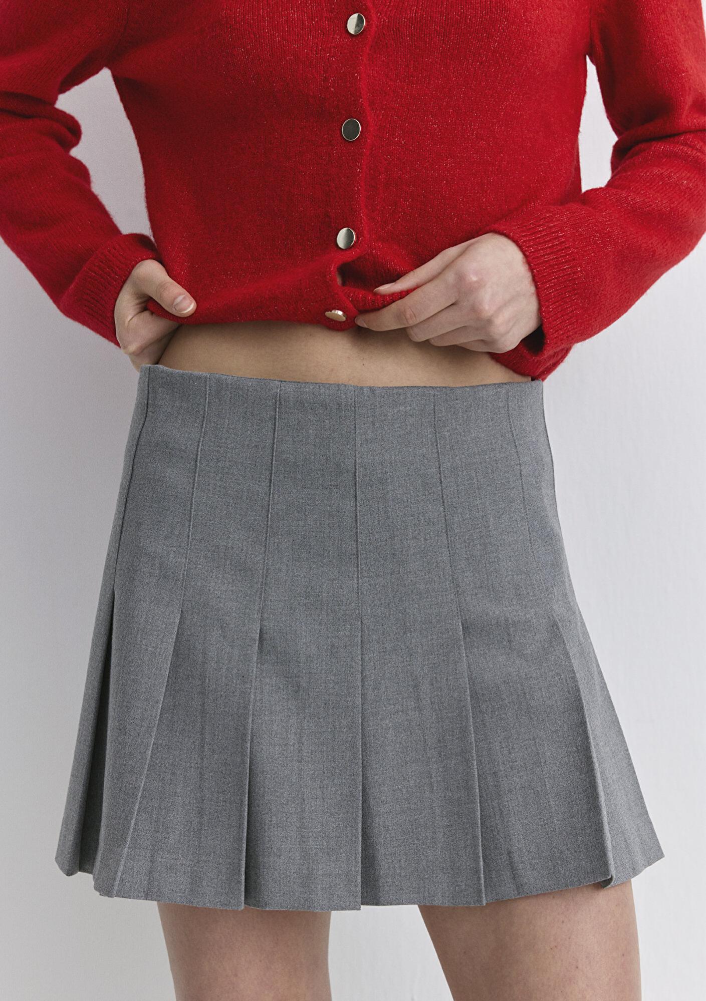 Mavi Pileli Gri Etek 1310622-88468