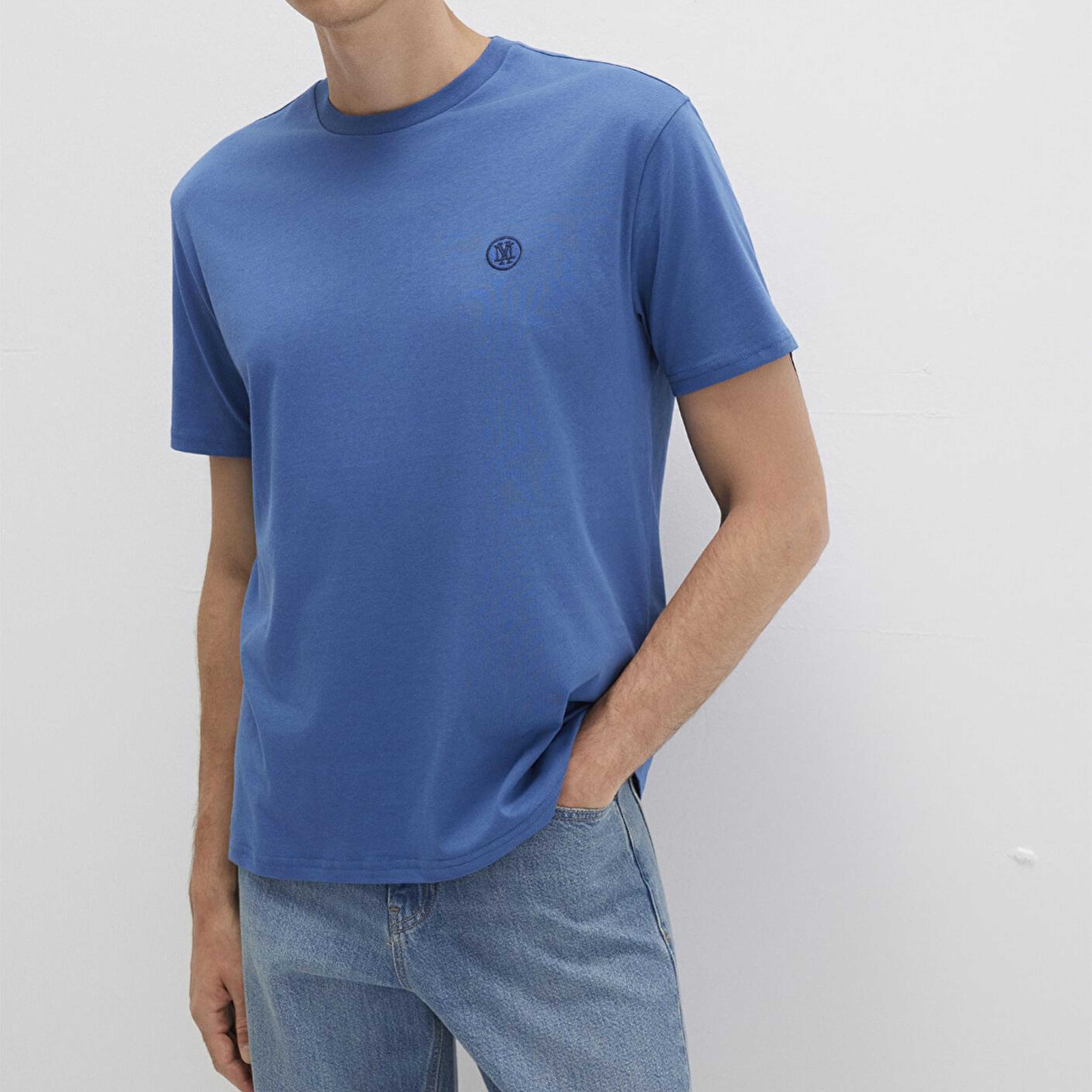 Mavi Mavi Logo İşlemeli Mavi Basic Tişört Loose Fit / Bol Rahat Kesim 067074-70719