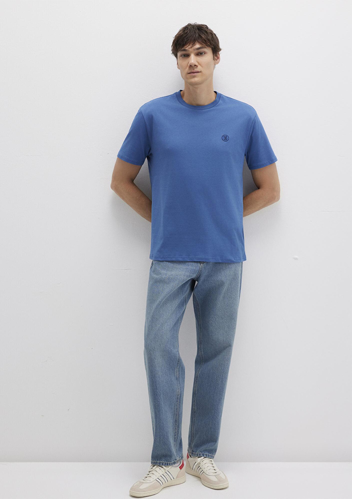 Mavi Mavi Logo İşlemeli Mavi Basic Tişört Loose Fit / Bol Rahat Kesim 067074-70719