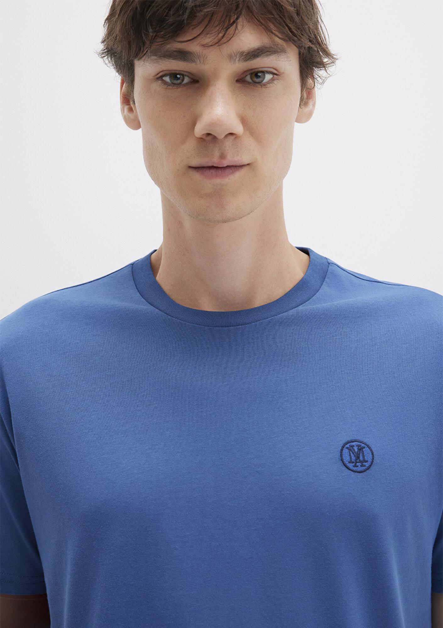 Mavi Mavi Logo İşlemeli Mavi Basic Tişört Loose Fit / Bol Rahat Kesim 067074-70719