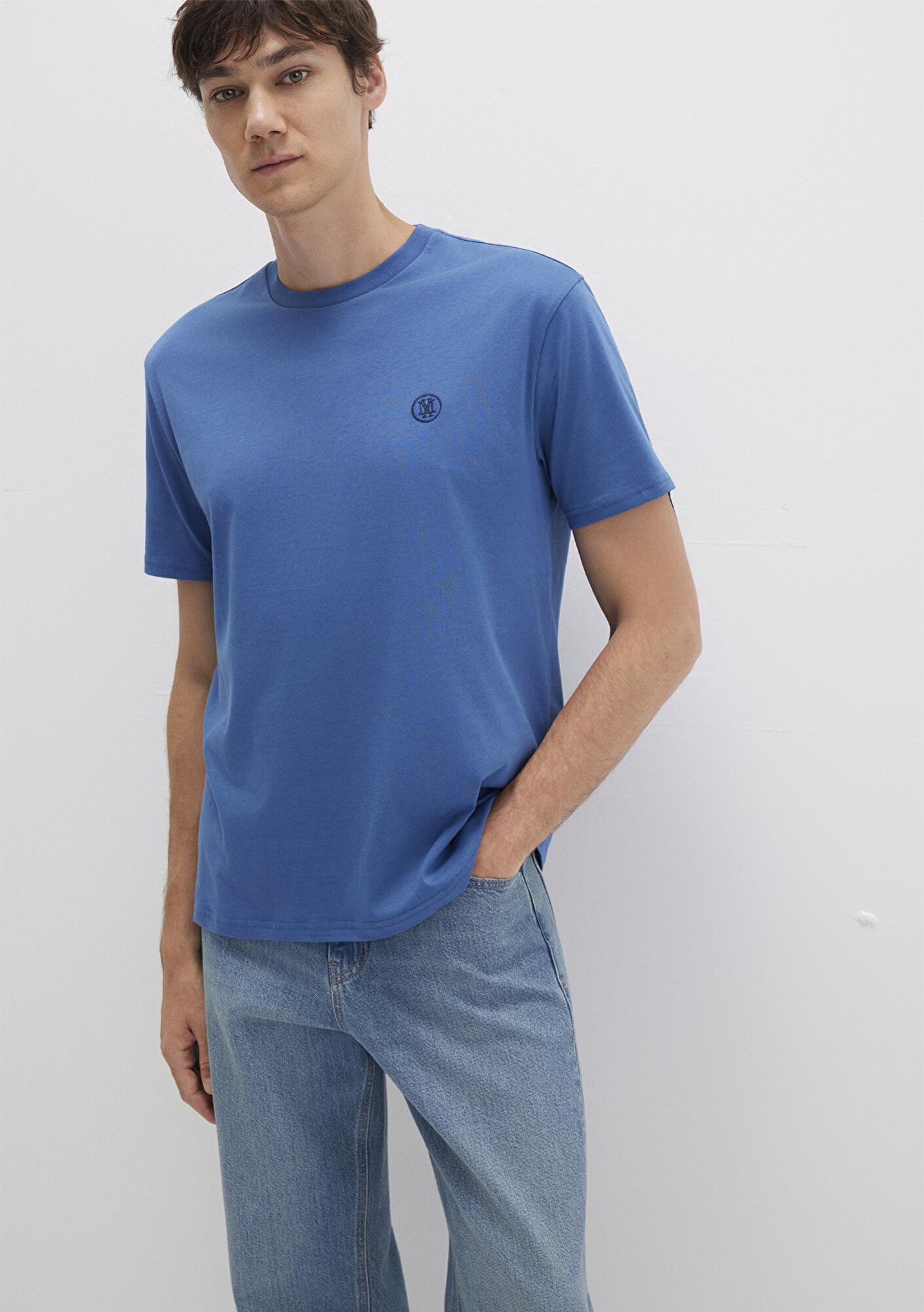 Mavi Mavi Logo İşlemeli Mavi Basic Tişört Loose Fit / Bol Rahat Kesim 067074-70719