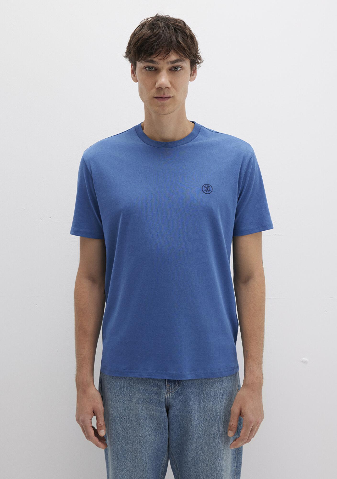 Mavi Mavi Logo İşlemeli Mavi Basic Tişört Loose Fit / Bol Rahat Kesim 067074-70719