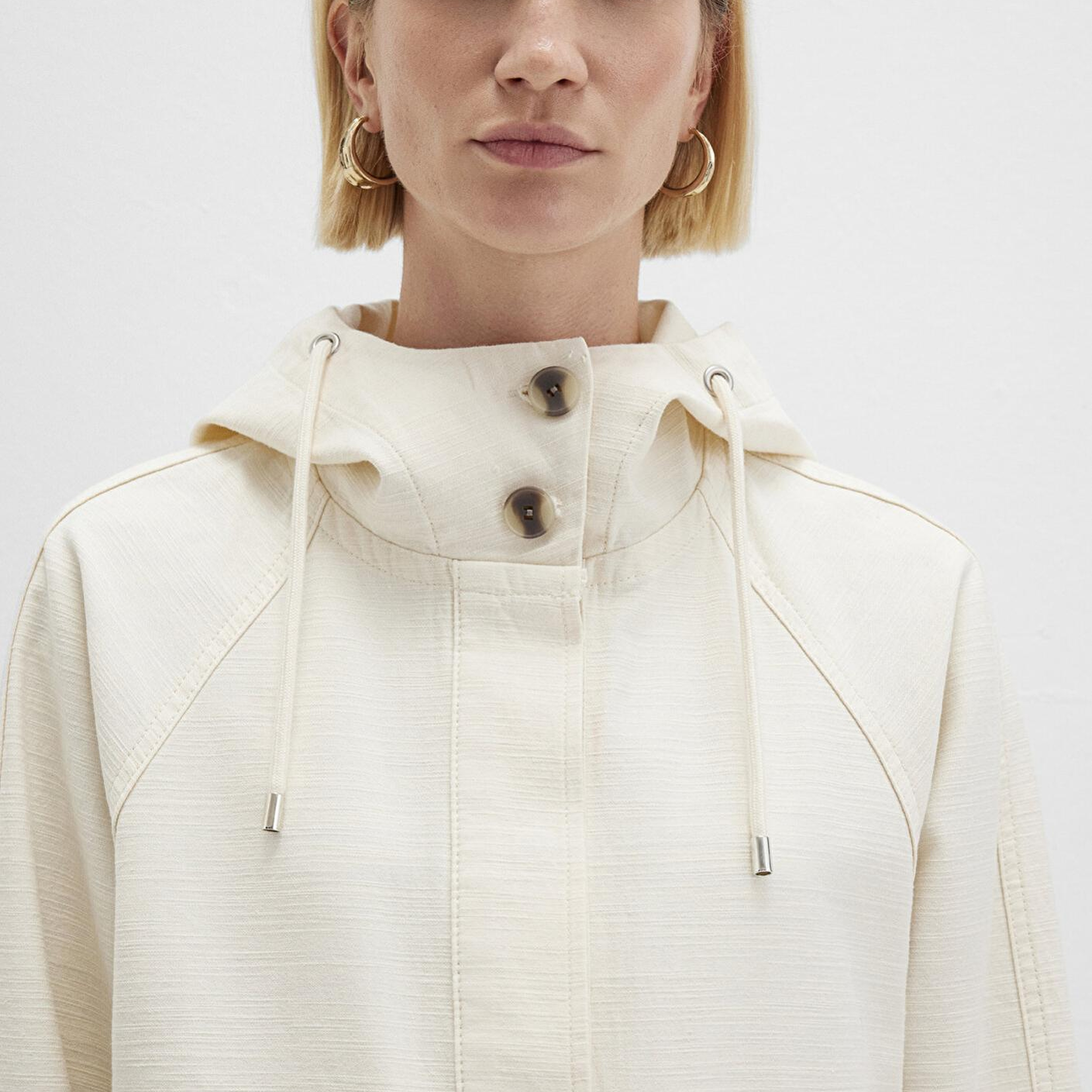 Mavi Kapüşonlu Ekru Ceket Oversize / Geniş Kesim 1110625-89513