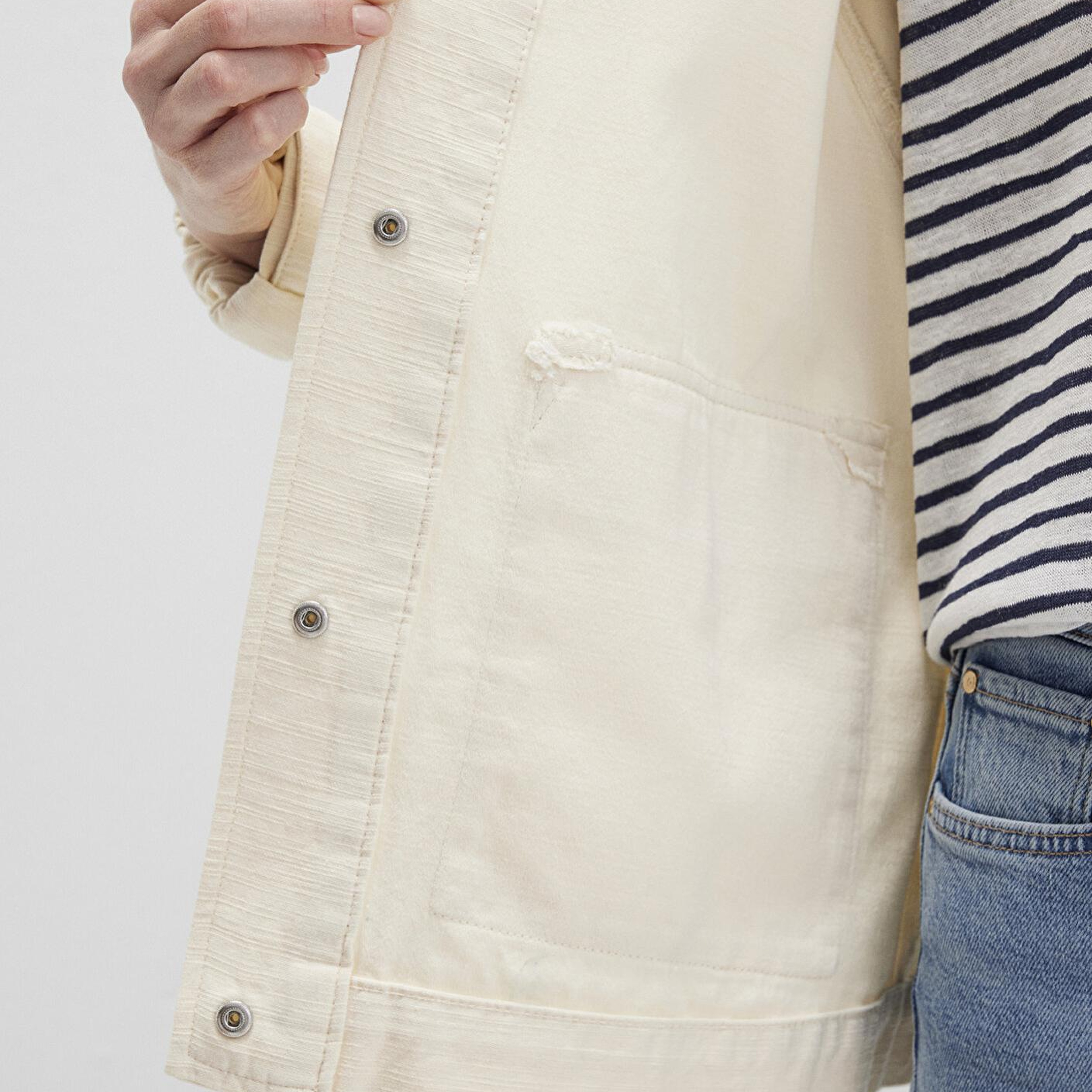 Mavi Kapüşonlu Ekru Ceket Oversize / Geniş Kesim 1110625-89513