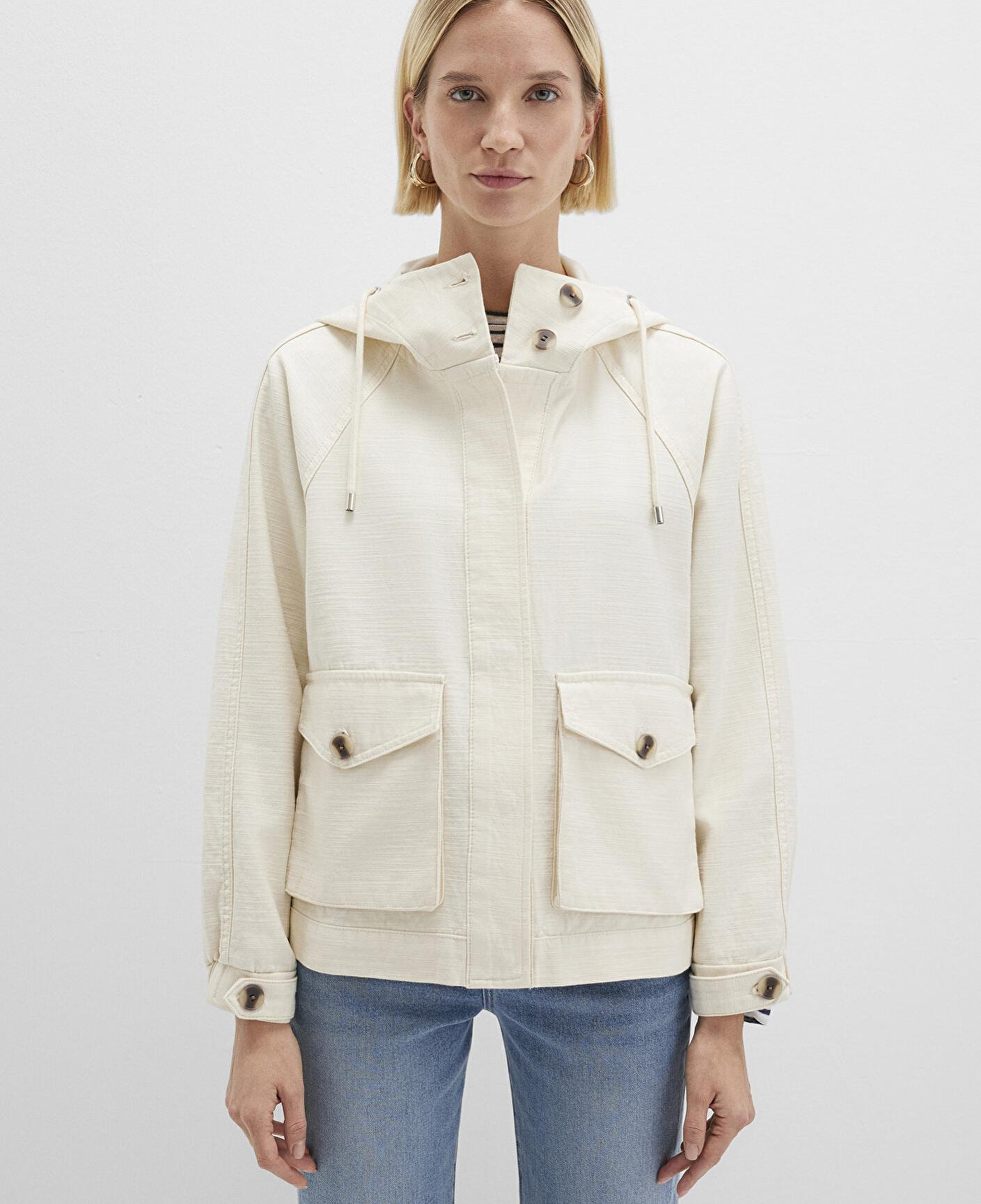 Mavi Kapüşonlu Ekru Ceket Oversize / Geniş Kesim 1110625-89513