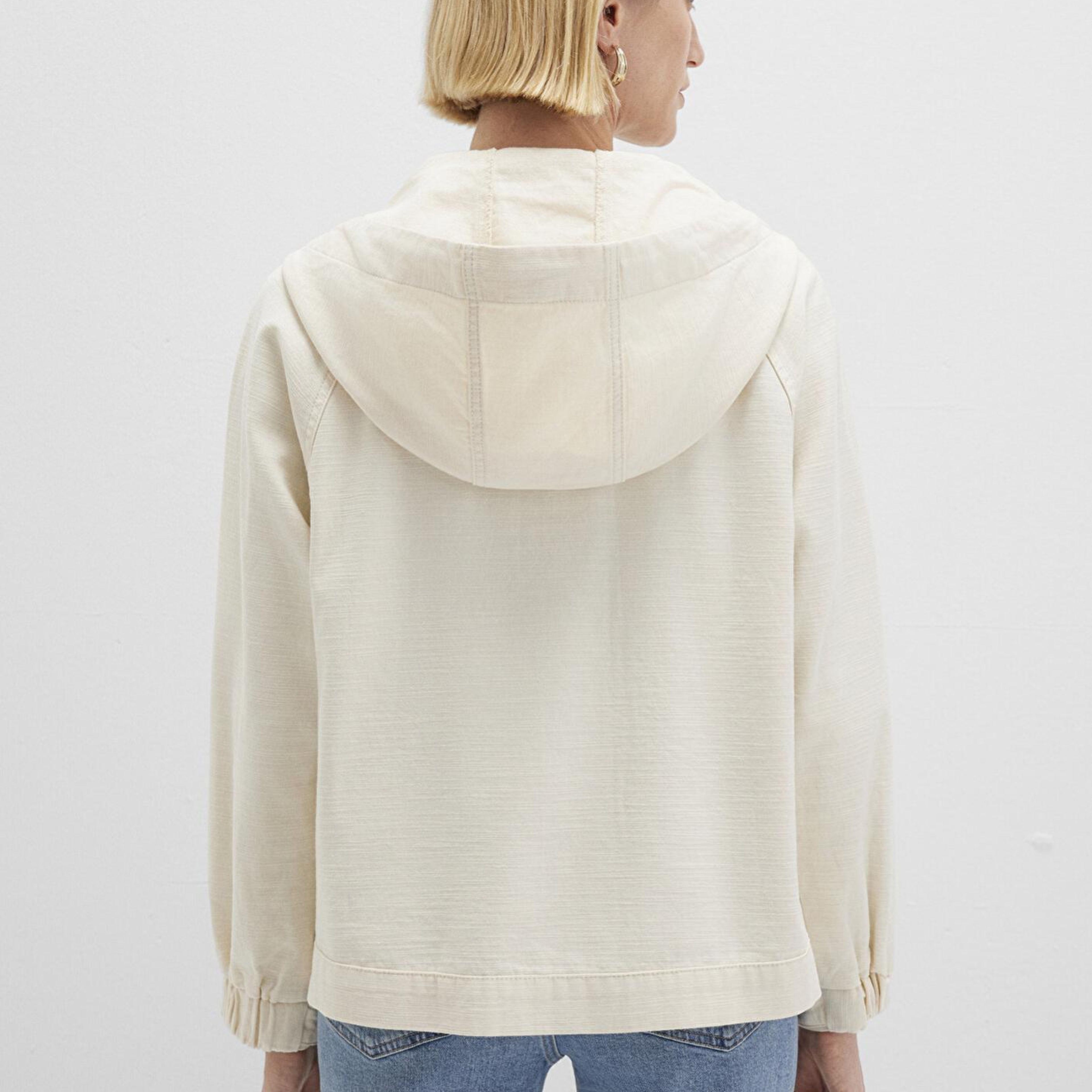 Mavi Kapüşonlu Ekru Ceket Oversize / Geniş Kesim 1110625-89513