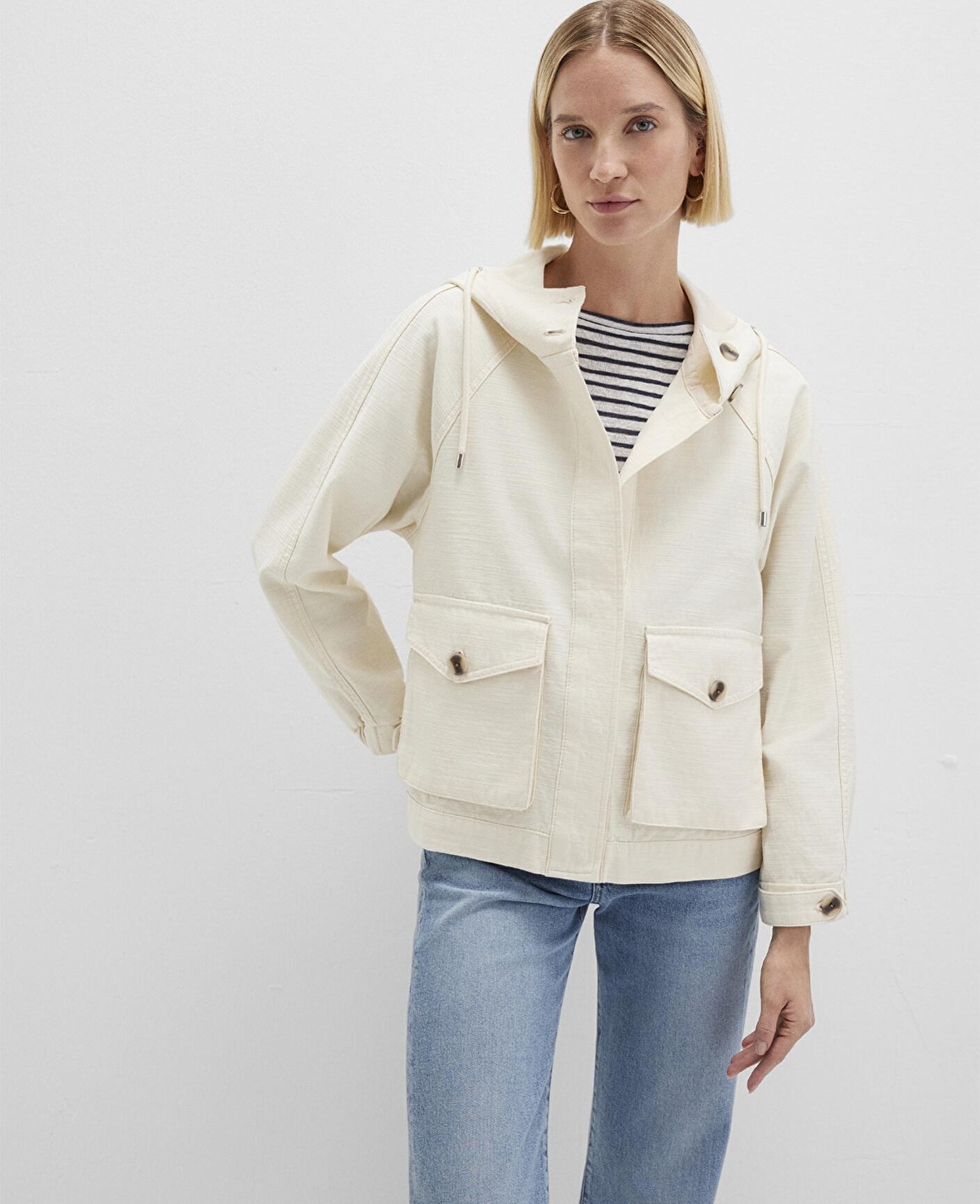 Mavi Kapüşonlu Ekru Ceket Oversize / Geniş Kesim 1110625-89513