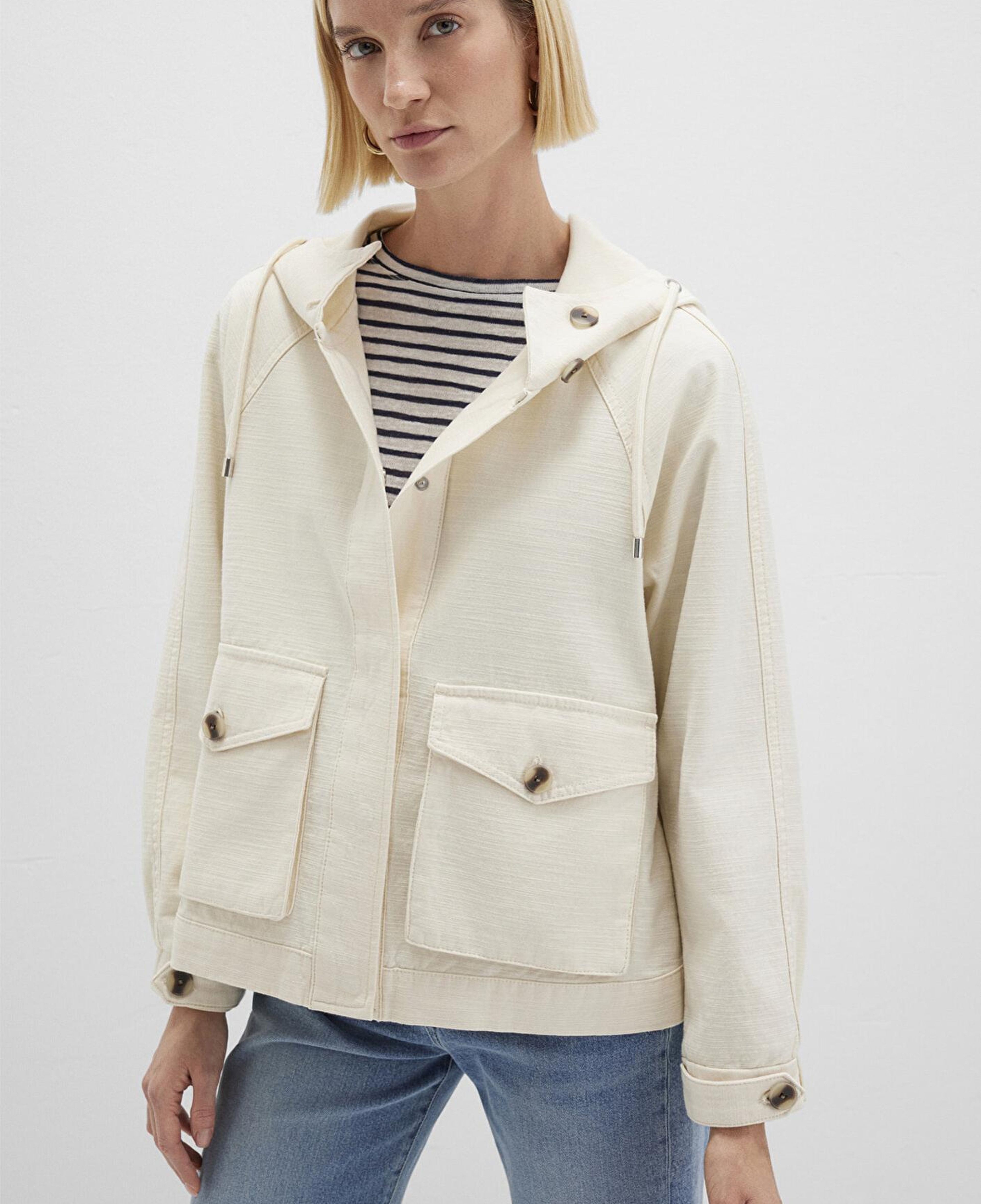 Mavi Kapüşonlu Ekru Ceket Oversize / Geniş Kesim 1110625-89513