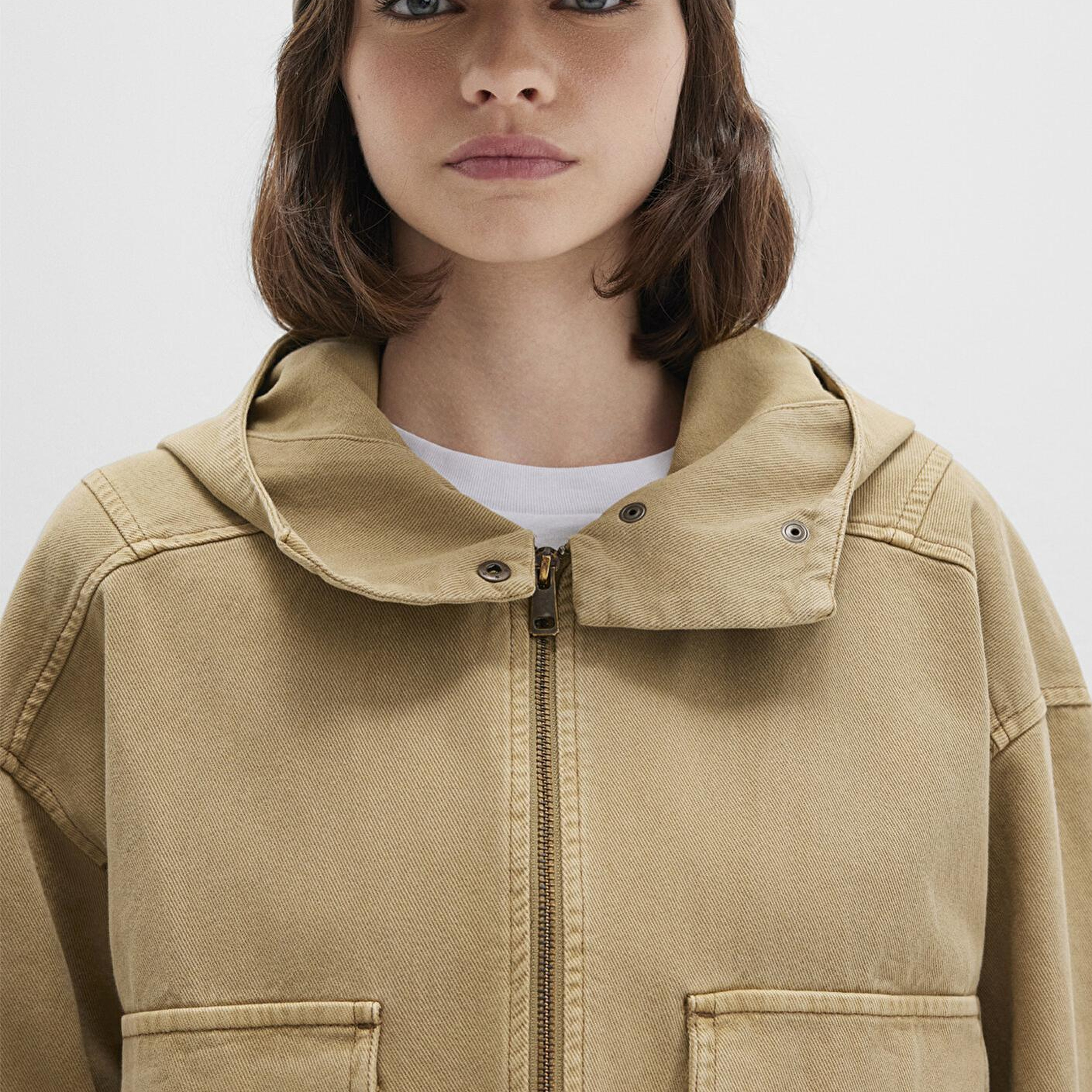 Mavi Cep Detaylı Bej Ceket Oversize / Geniş Kesim 1110605-70204