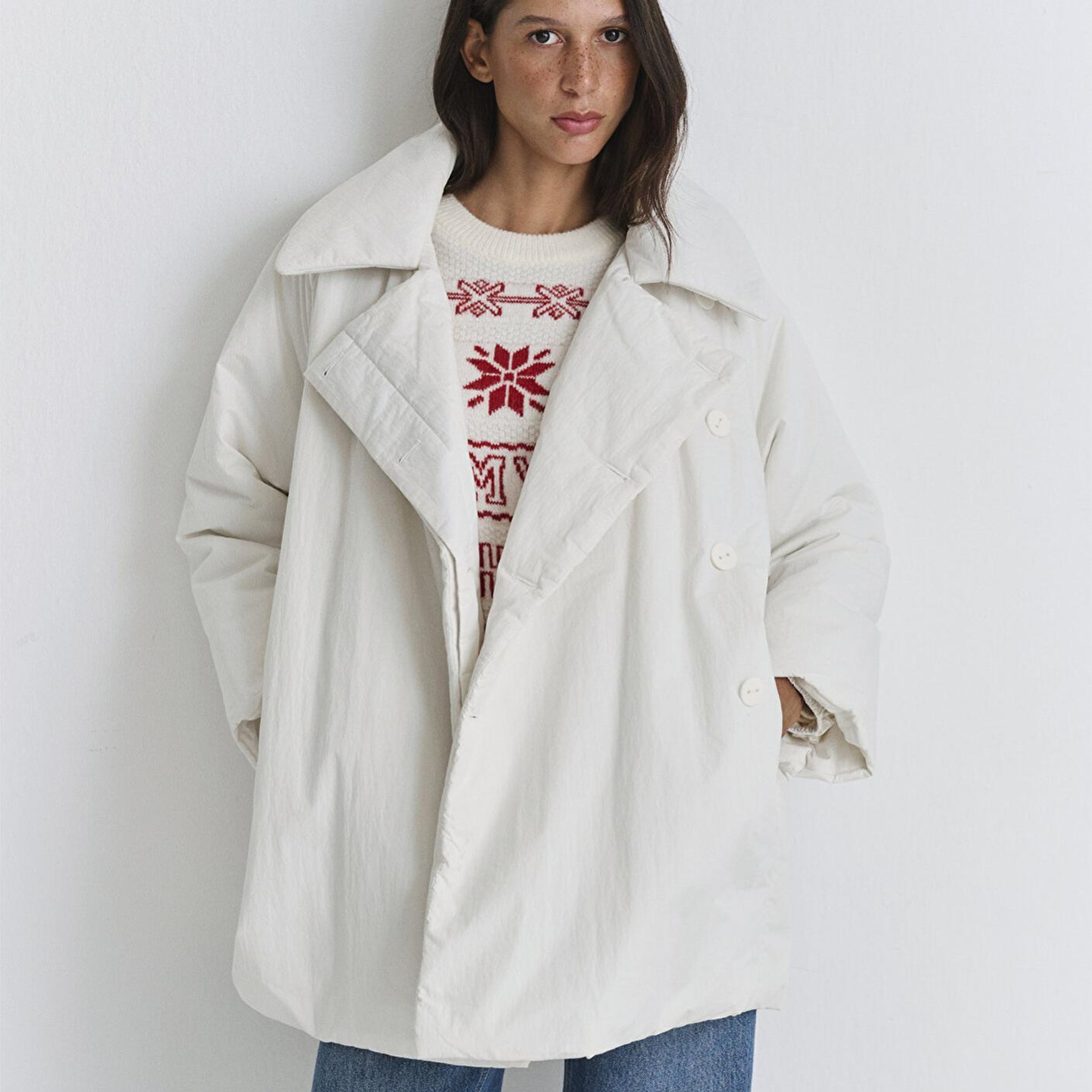 Mavi Yaka Detaylı Ekru Şişme Parka Regular Fit / Normal Kesim 1110535-70052