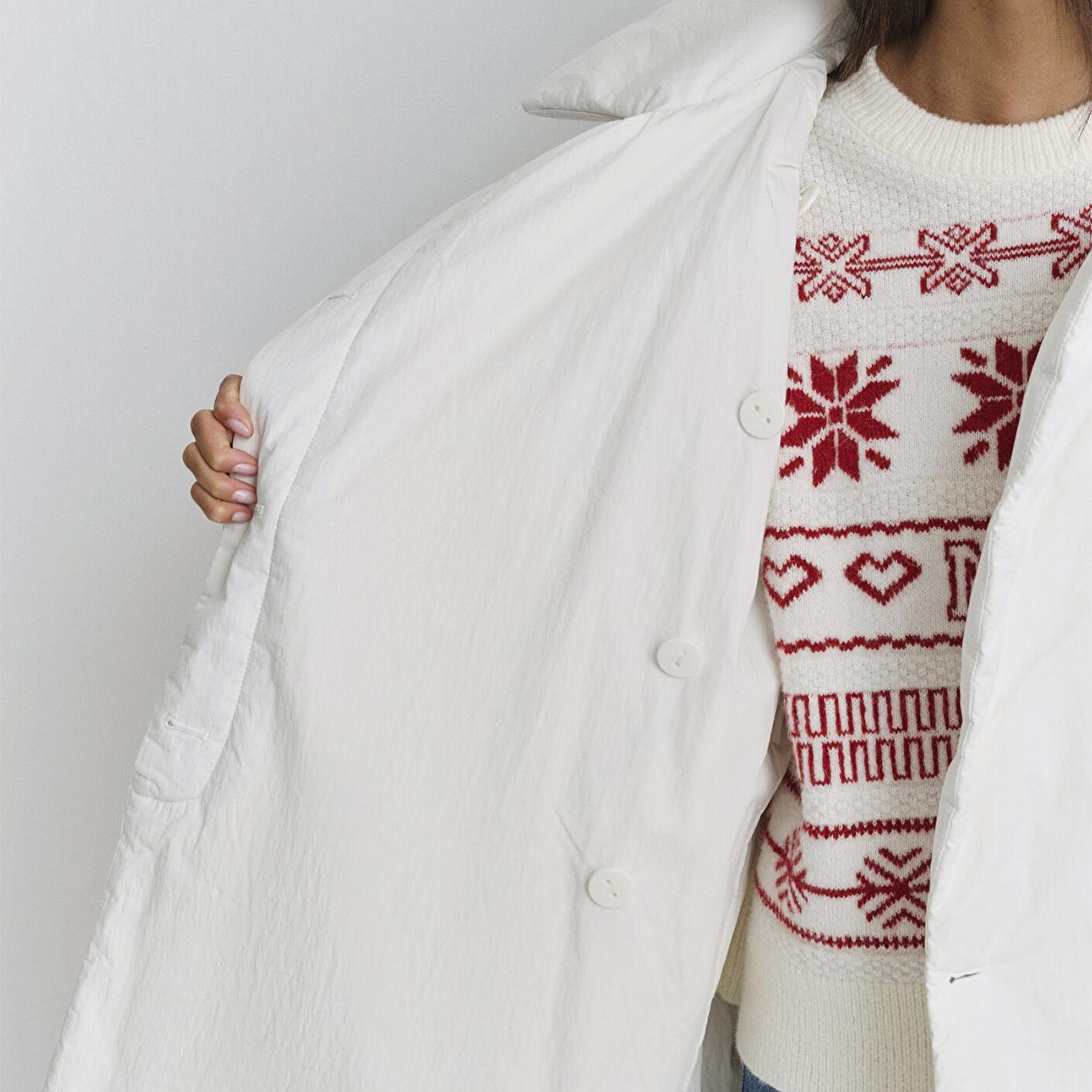 Mavi Yaka Detaylı Ekru Şişme Parka Regular Fit / Normal Kesim 1110535-70052