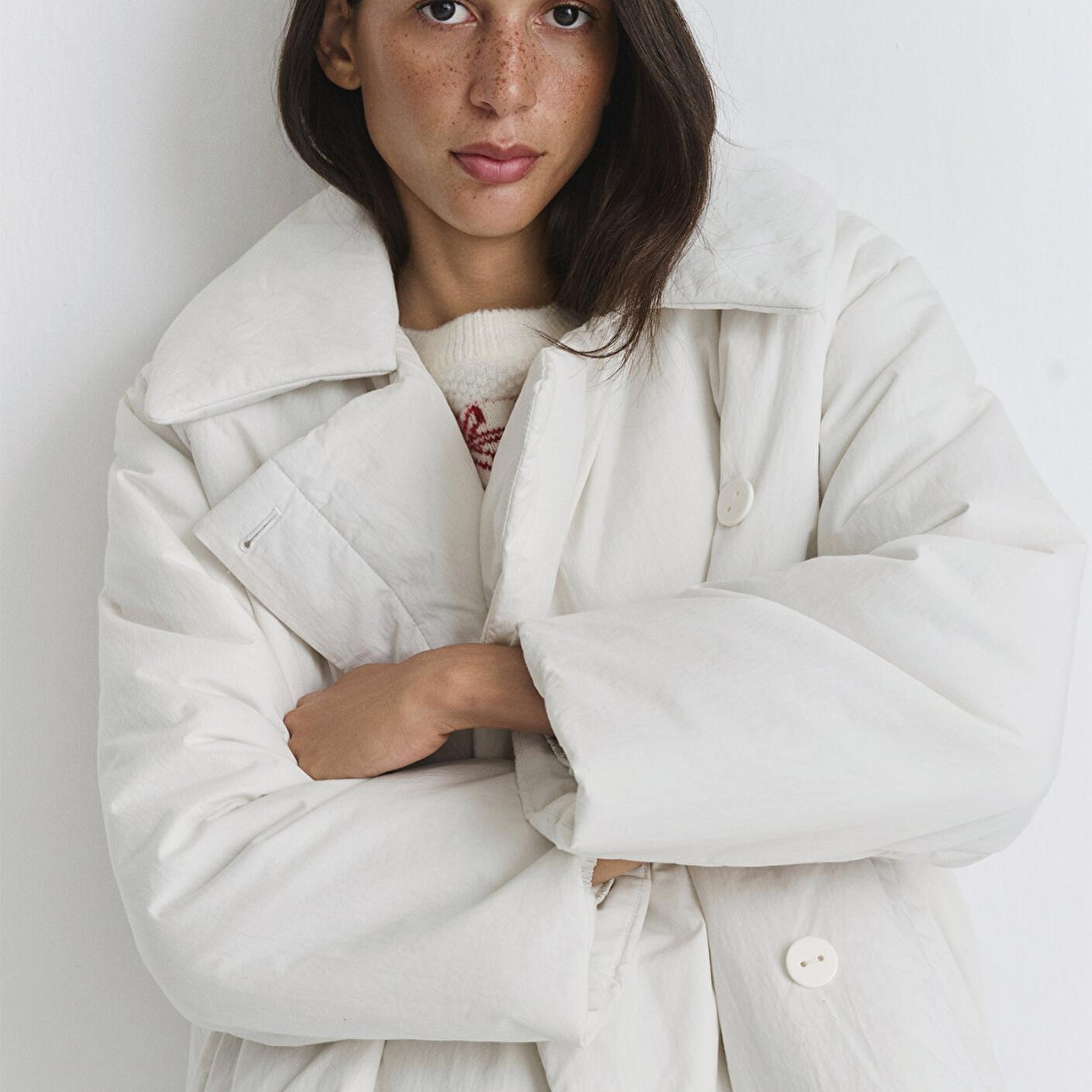 Mavi Yaka Detaylı Ekru Şişme Parka Regular Fit / Normal Kesim 1110535-70052