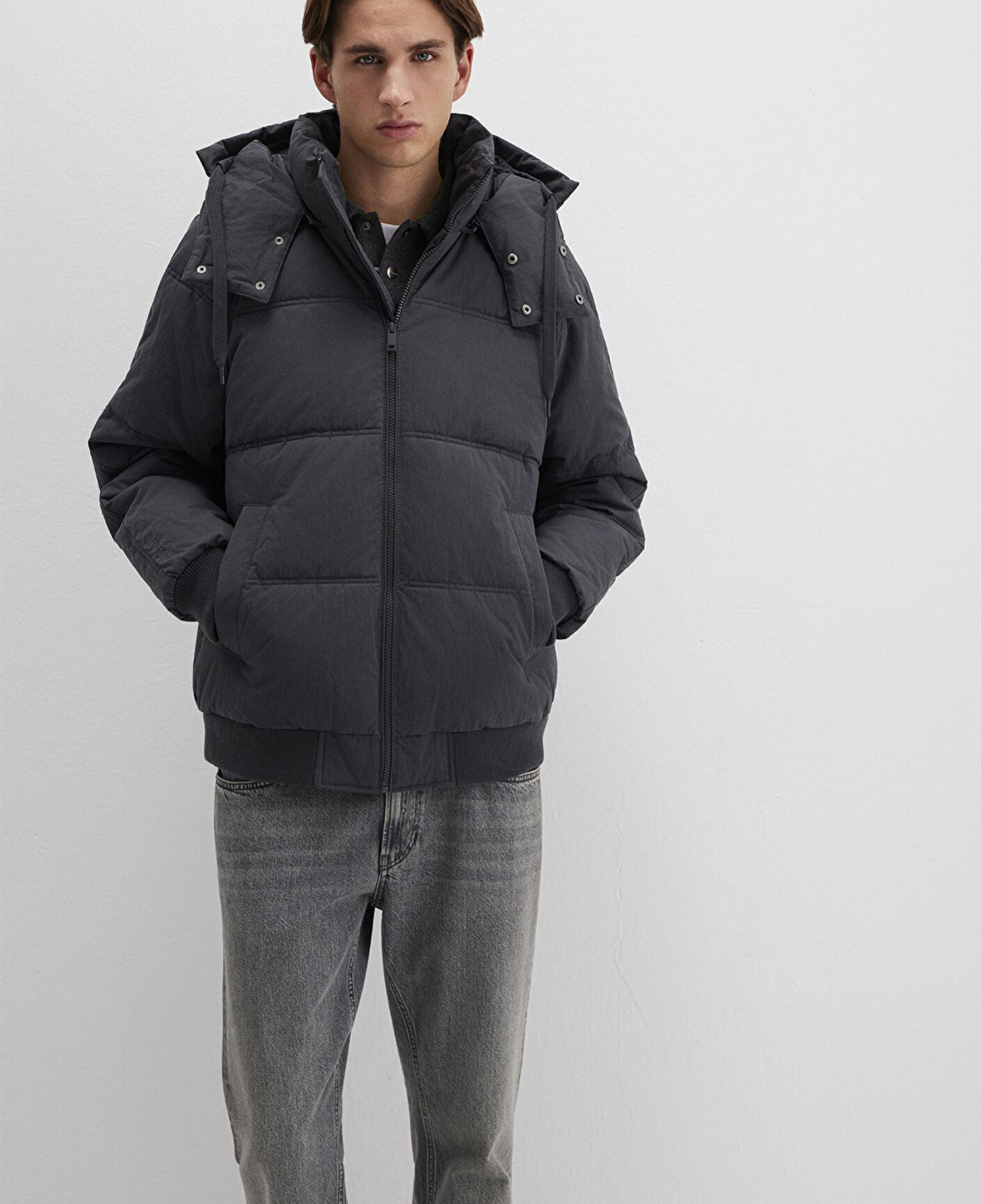 Mavi Kapüşonlu Antrasit Şişme Mont 0110553-88170