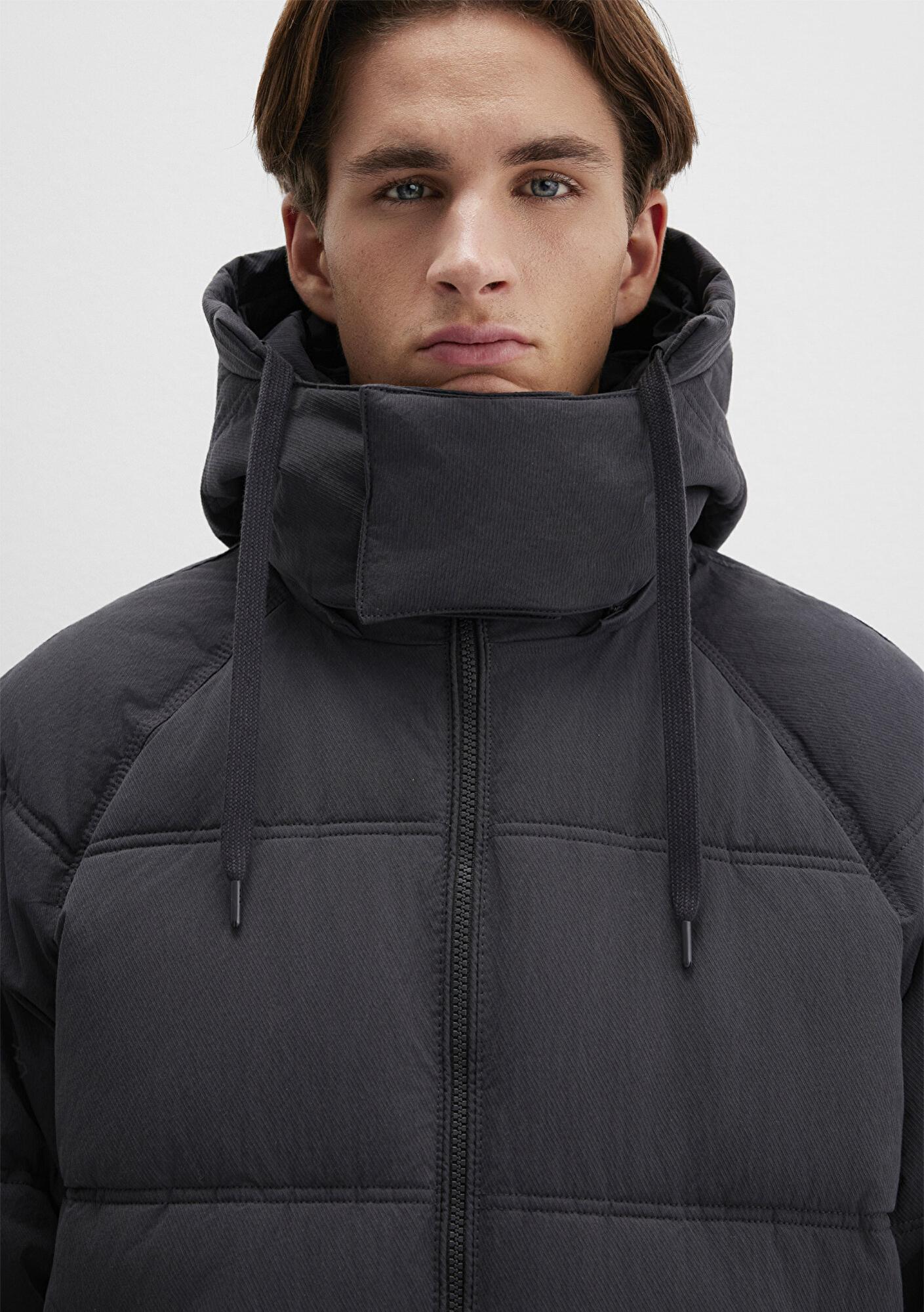 Mavi Kapüşonlu Antrasit Şişme Mont 0110553-88170