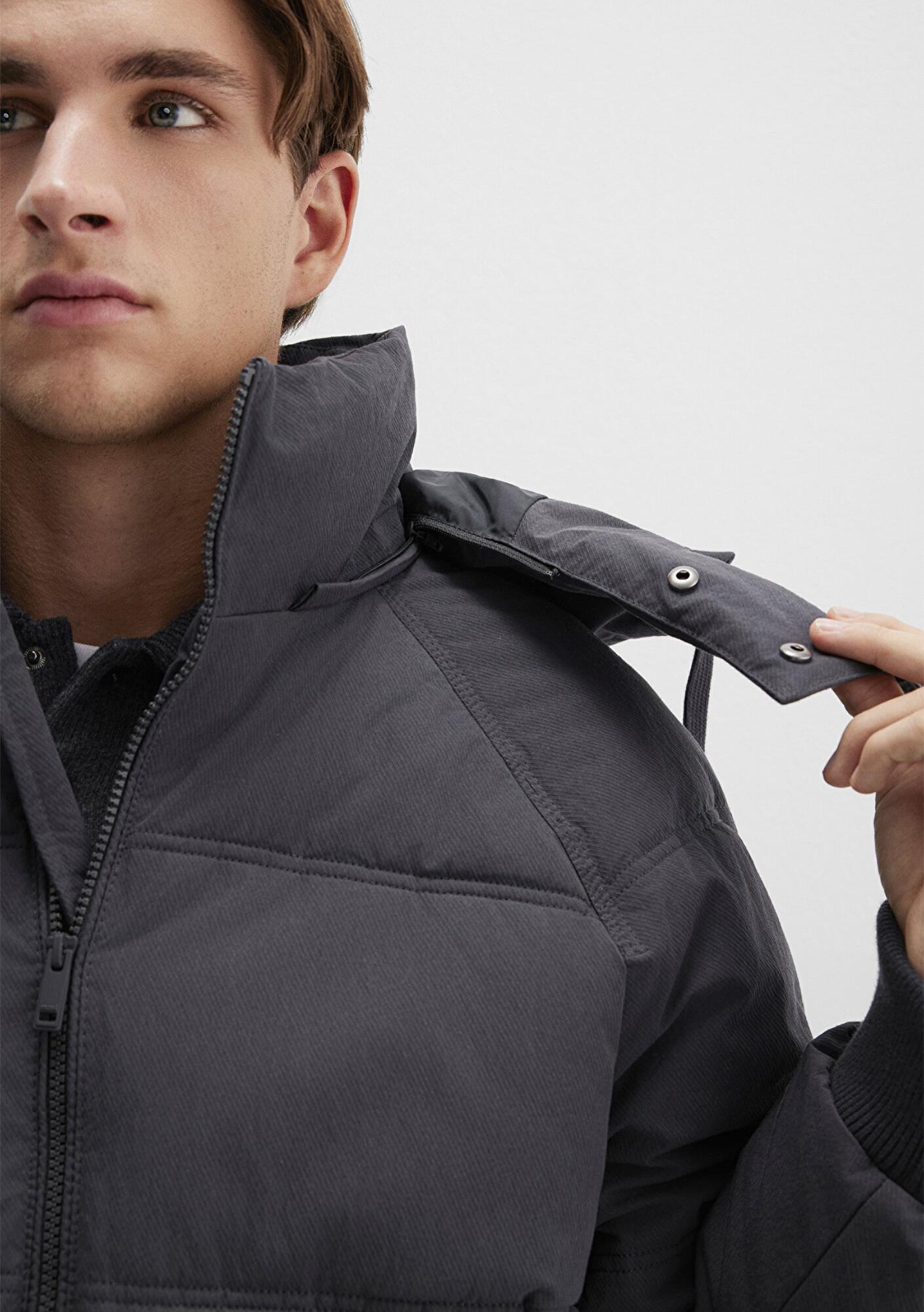 Mavi Kapüşonlu Antrasit Şişme Mont 0110553-88170