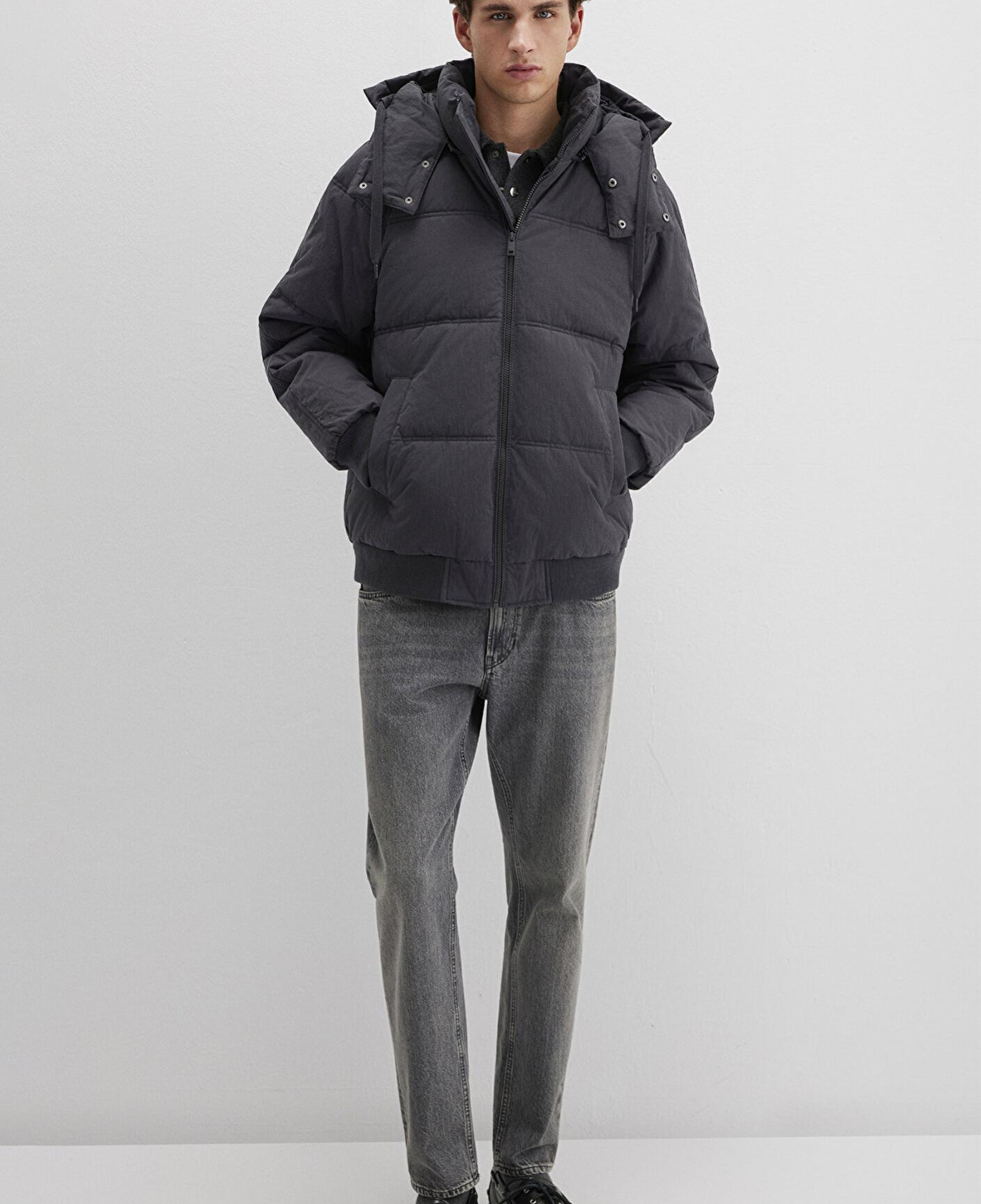 Mavi Kapüşonlu Antrasit Şişme Mont 0110553-88170