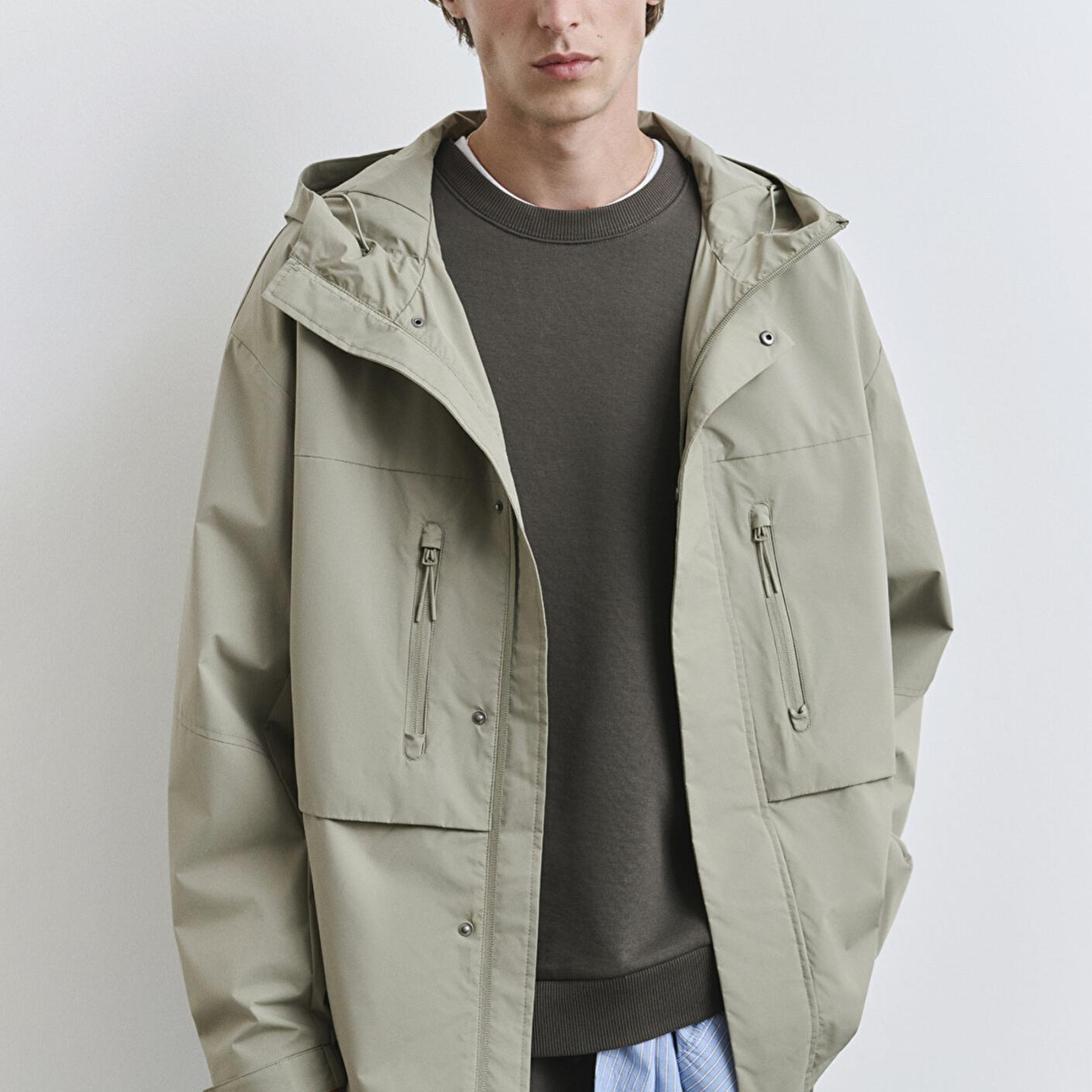 Mavi Kapüşonlu Yeşil Ceket Loose Fit / Bol Rahat Kesim 0110551-71484