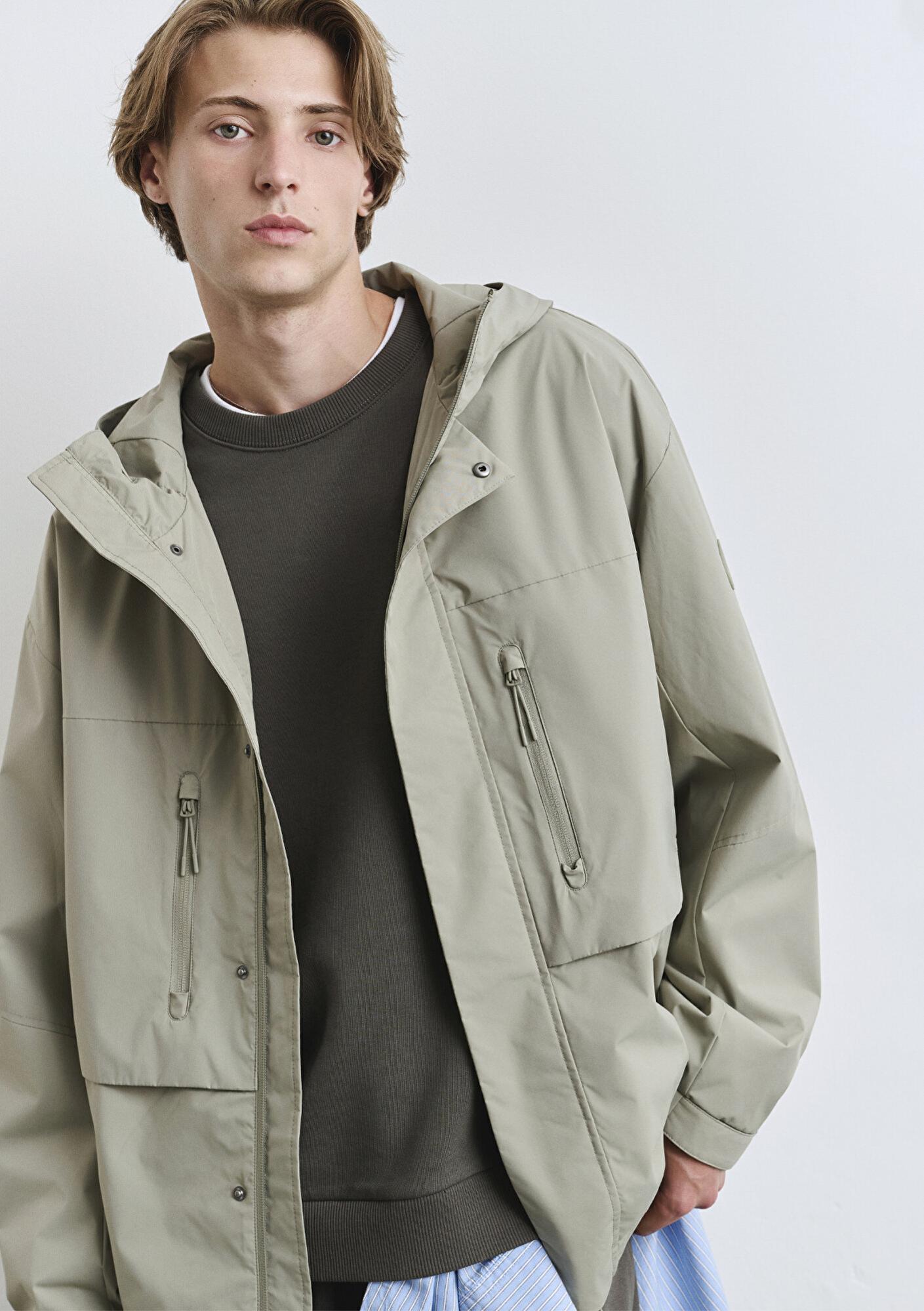 Mavi Kapüşonlu Yeşil Ceket Loose Fit / Bol Rahat Kesim 0110551-71484