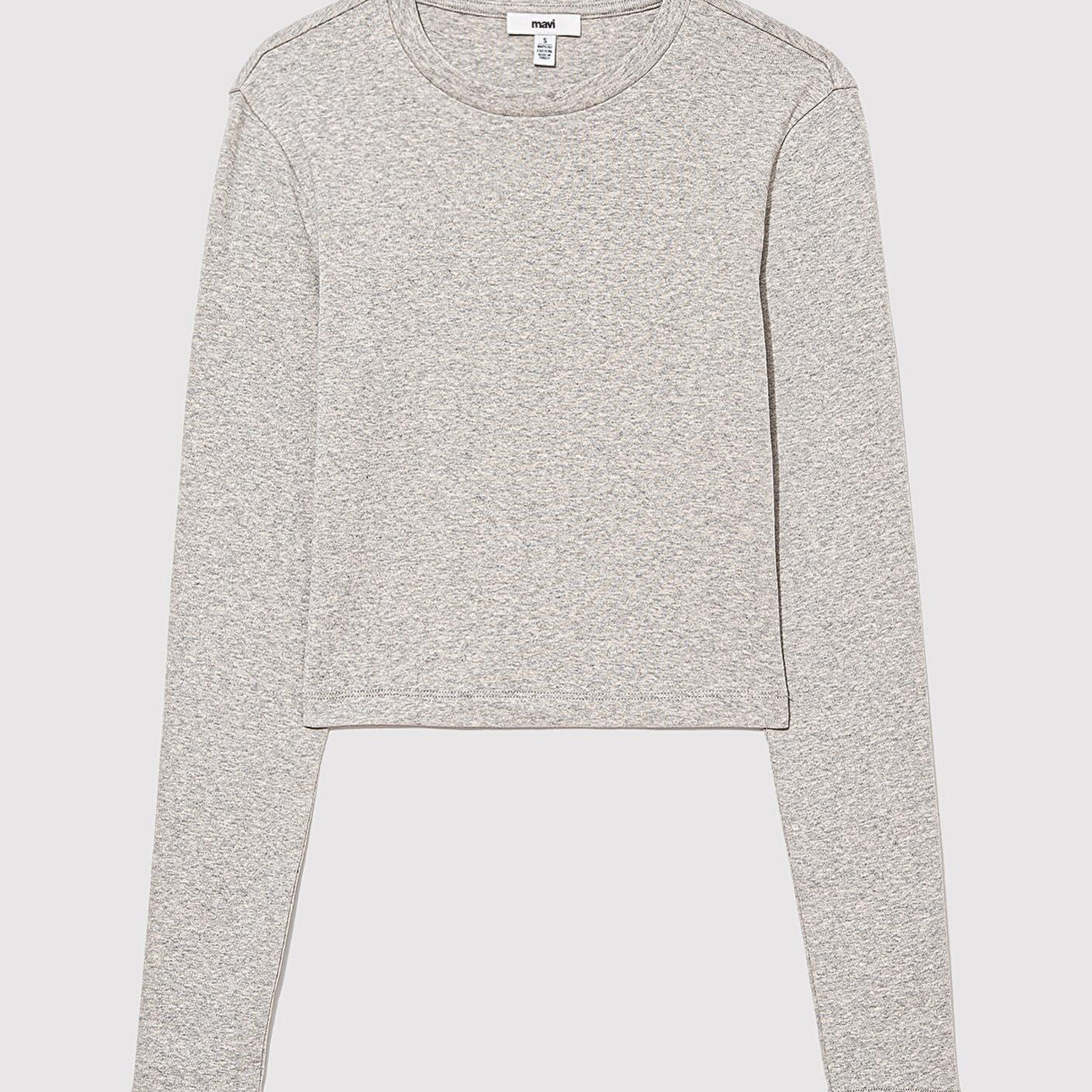 Mavi 2li Uzun Kollu Crop Basic Tişört Fitted / Vücuda Oturan Kesim 1613021-88467