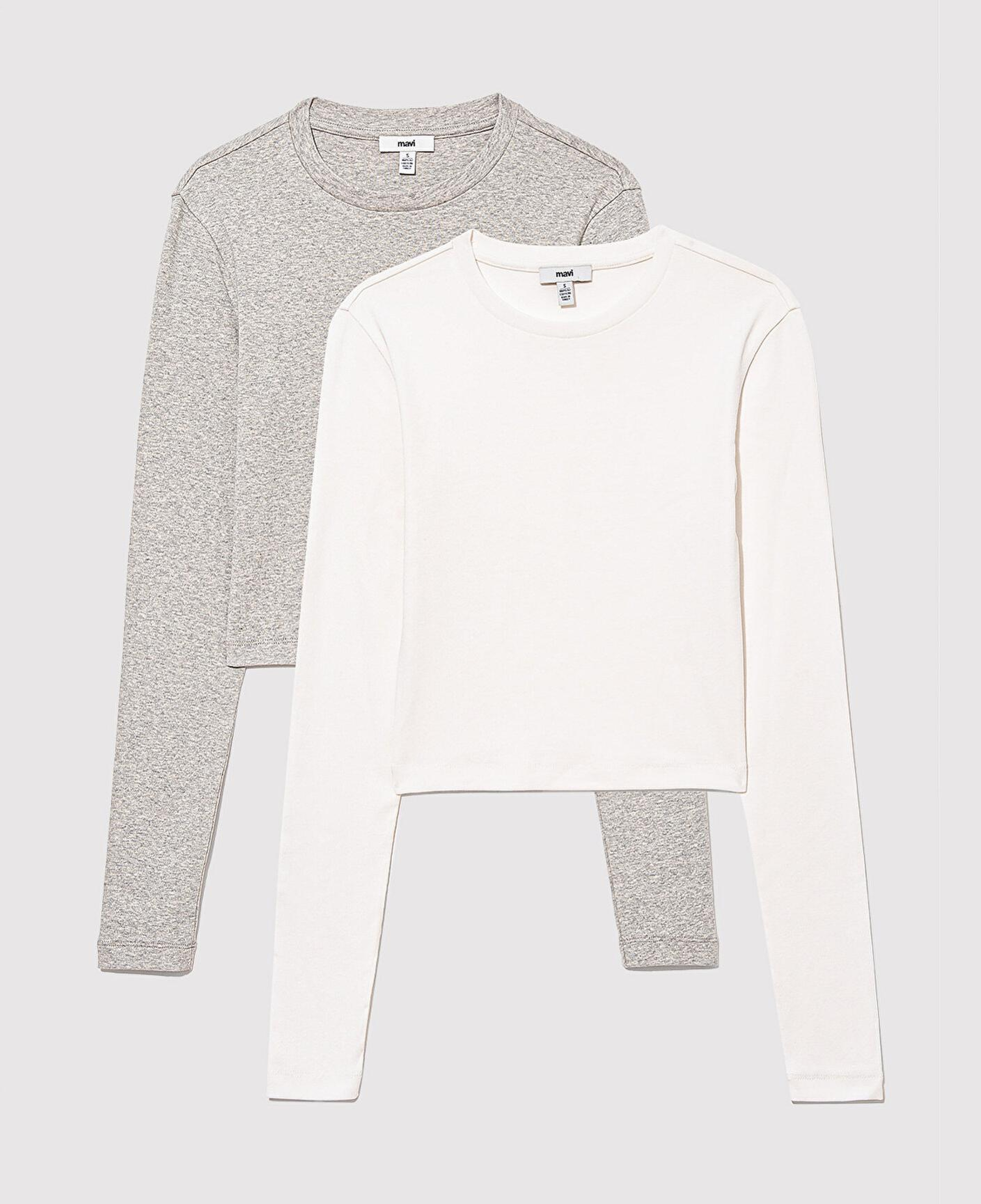 Mavi 2li Uzun Kollu Crop Basic Tişört Fitted / Vücuda Oturan Kesim 1613021-88467