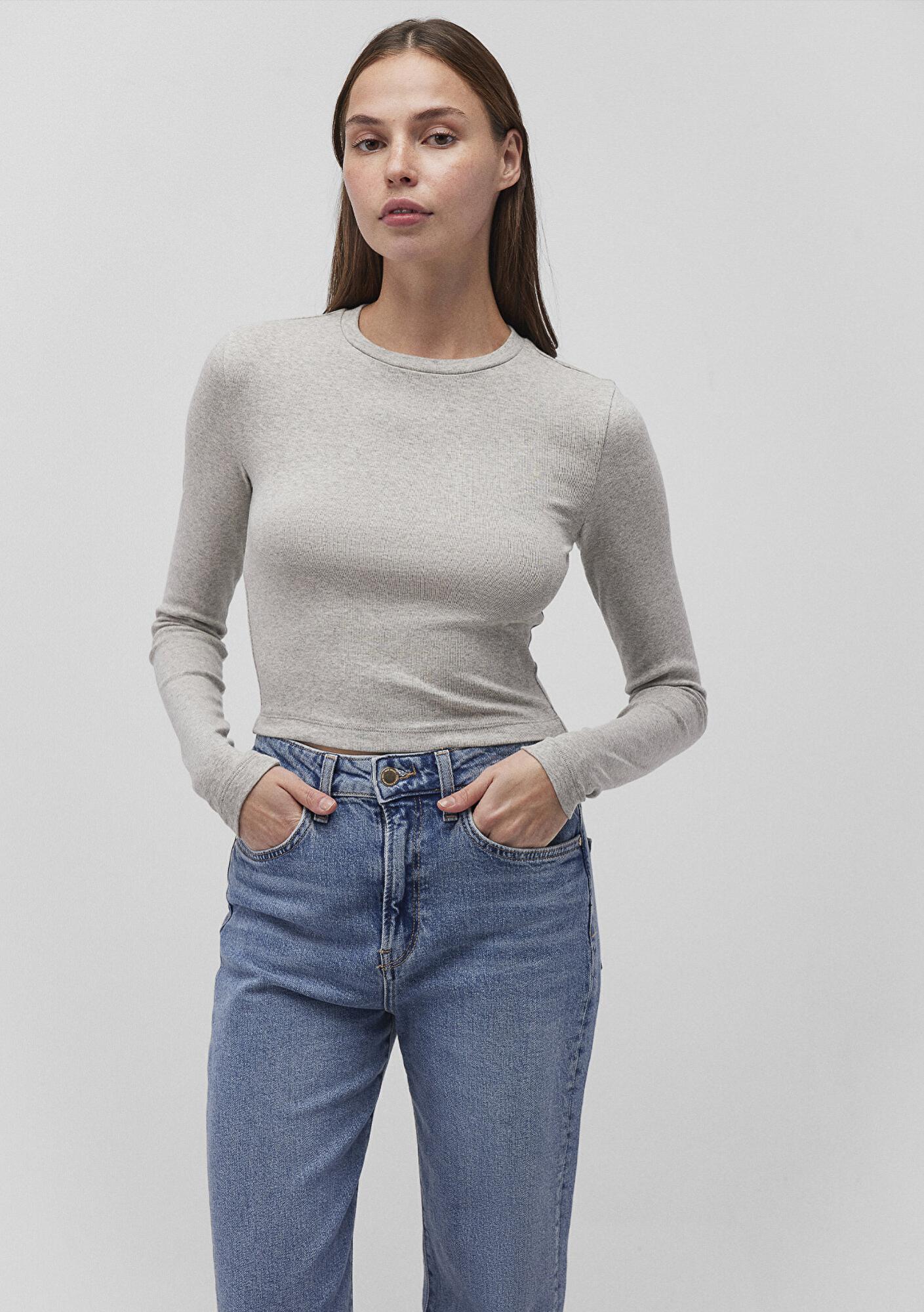 Mavi 2li Uzun Kollu Crop Basic Tişört Fitted / Vücuda Oturan Kesim 1613021-88467