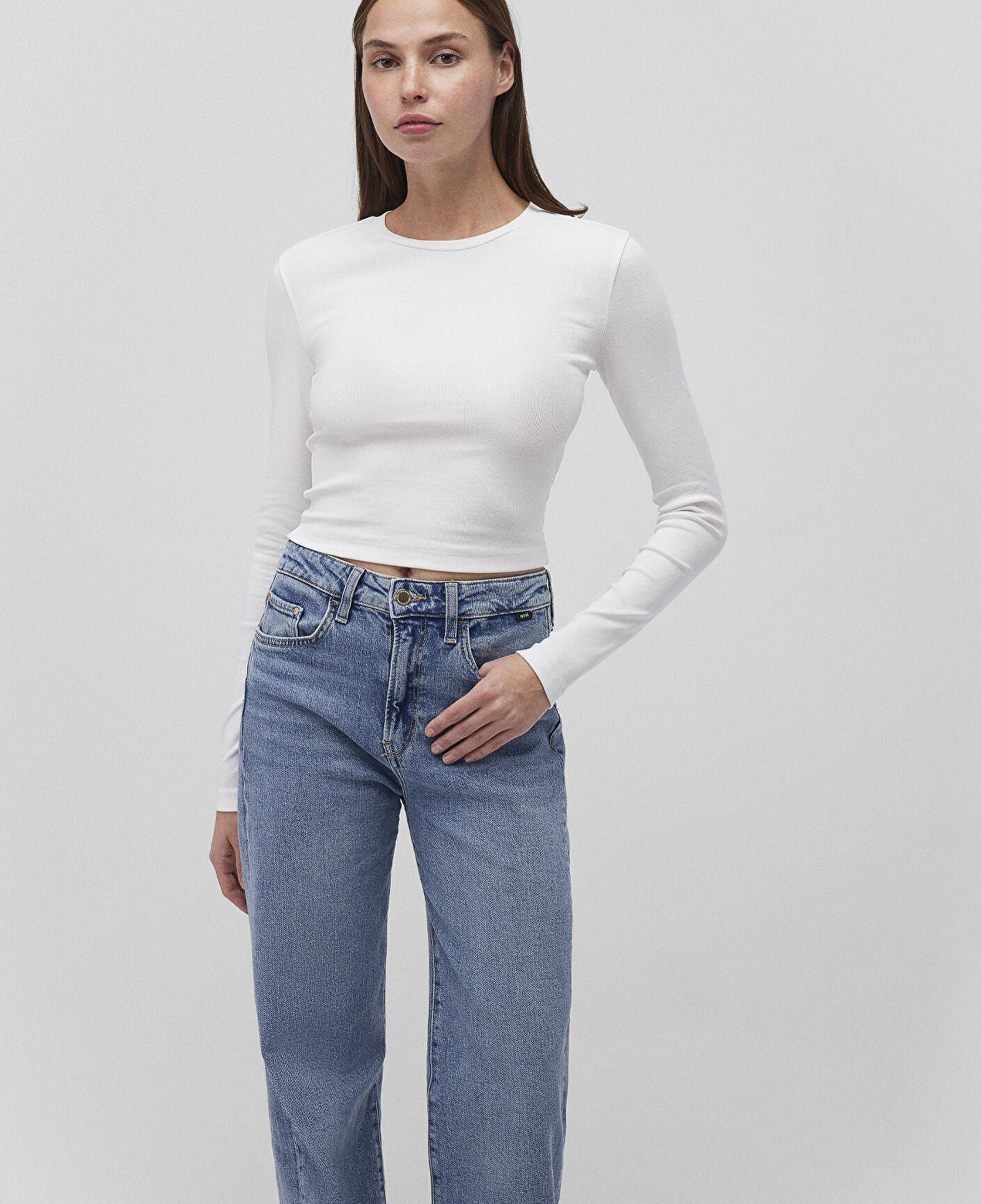 Mavi 2li Uzun Kollu Crop Basic Tişört Fitted / Vücuda Oturan Kesim 1613021-88467