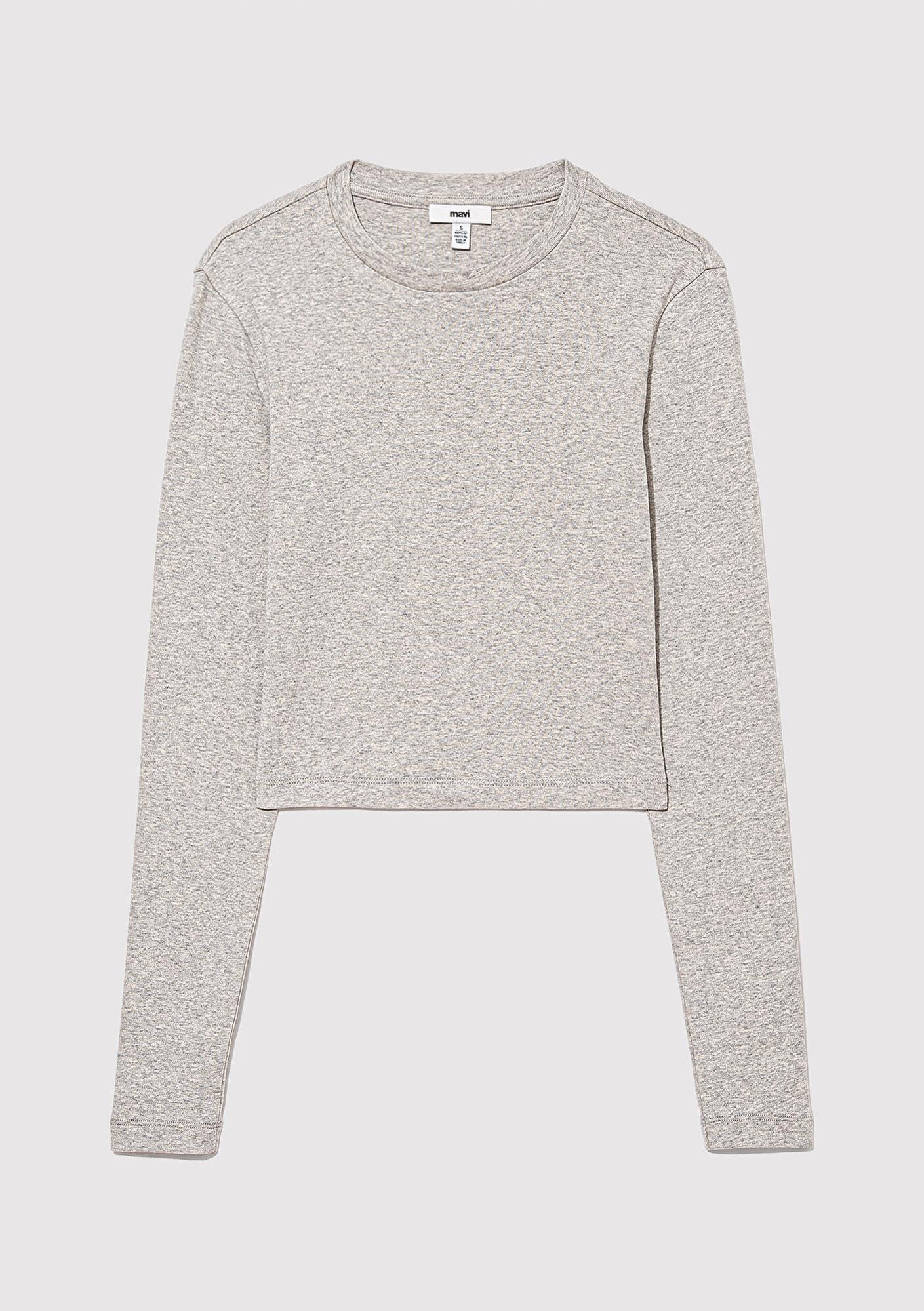 Mavi 2li Uzun Kollu Crop Basic Tişört Fitted / Vücuda Oturan Kesim 1613021-88467