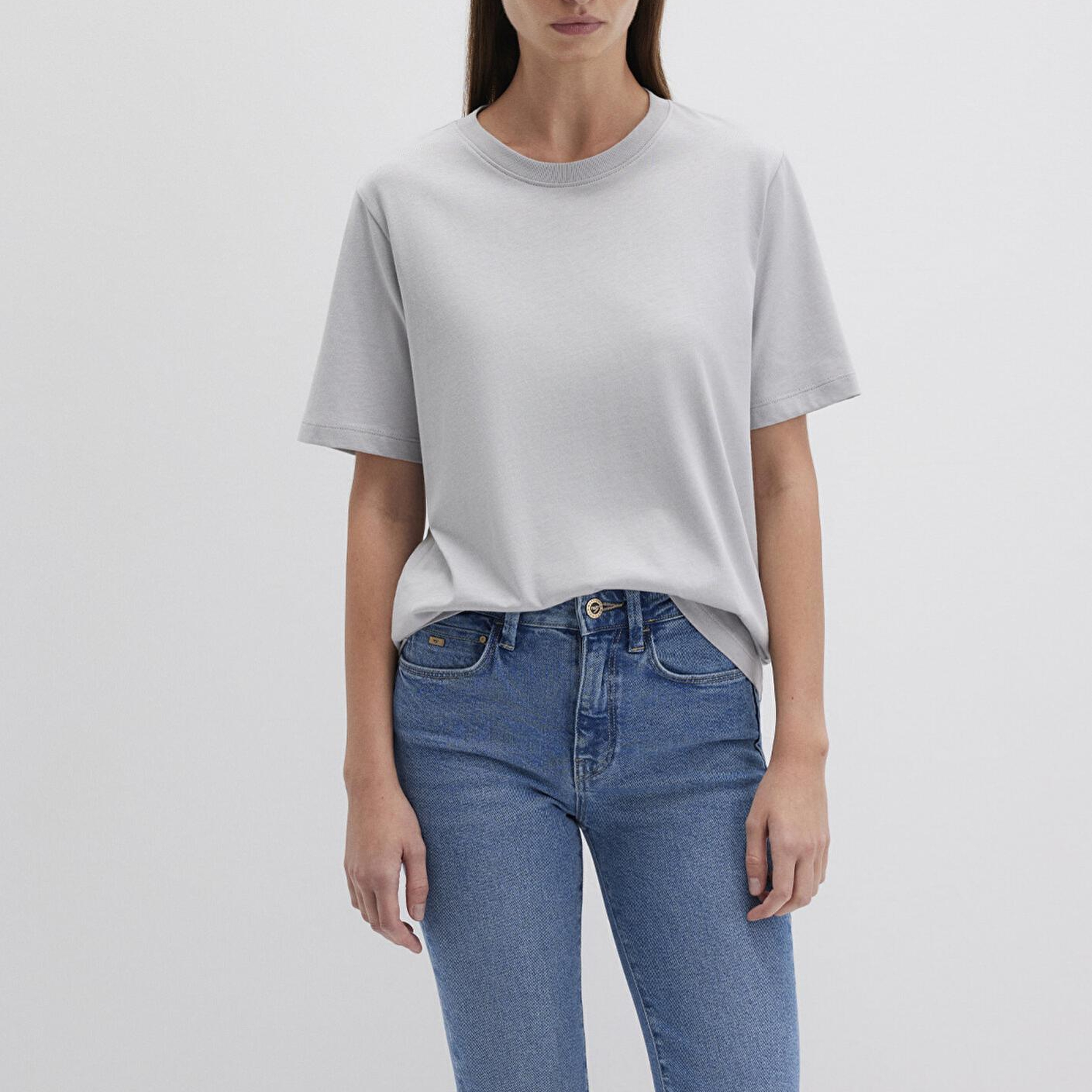 Mavi Bisiklet Yaka Gri Basic Tişört Regular Fit / Normal Kesim 1600955-83096