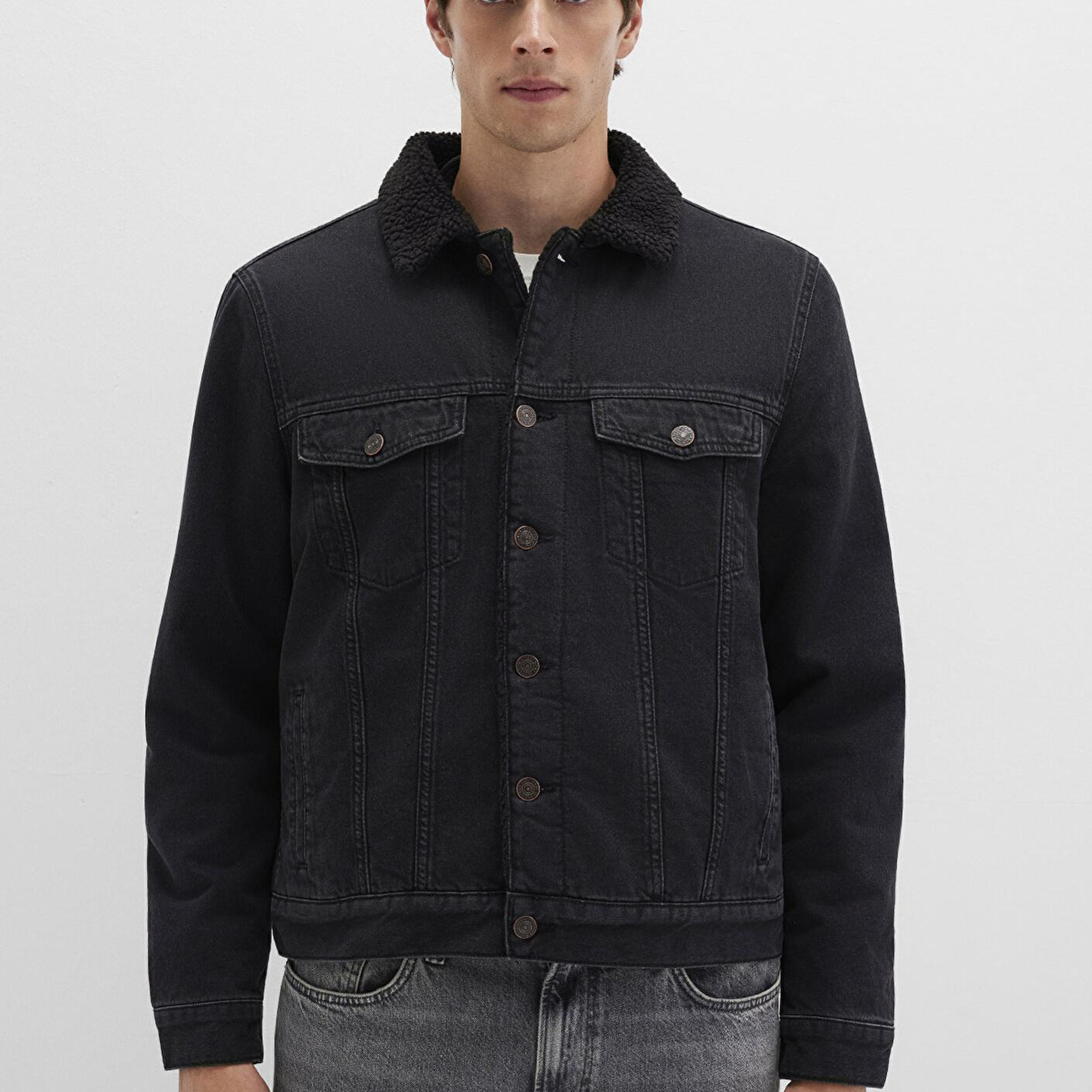 Mavi Zander Classic Denim Siyah Suni Kürklü Jean Ceket 0111214-89117