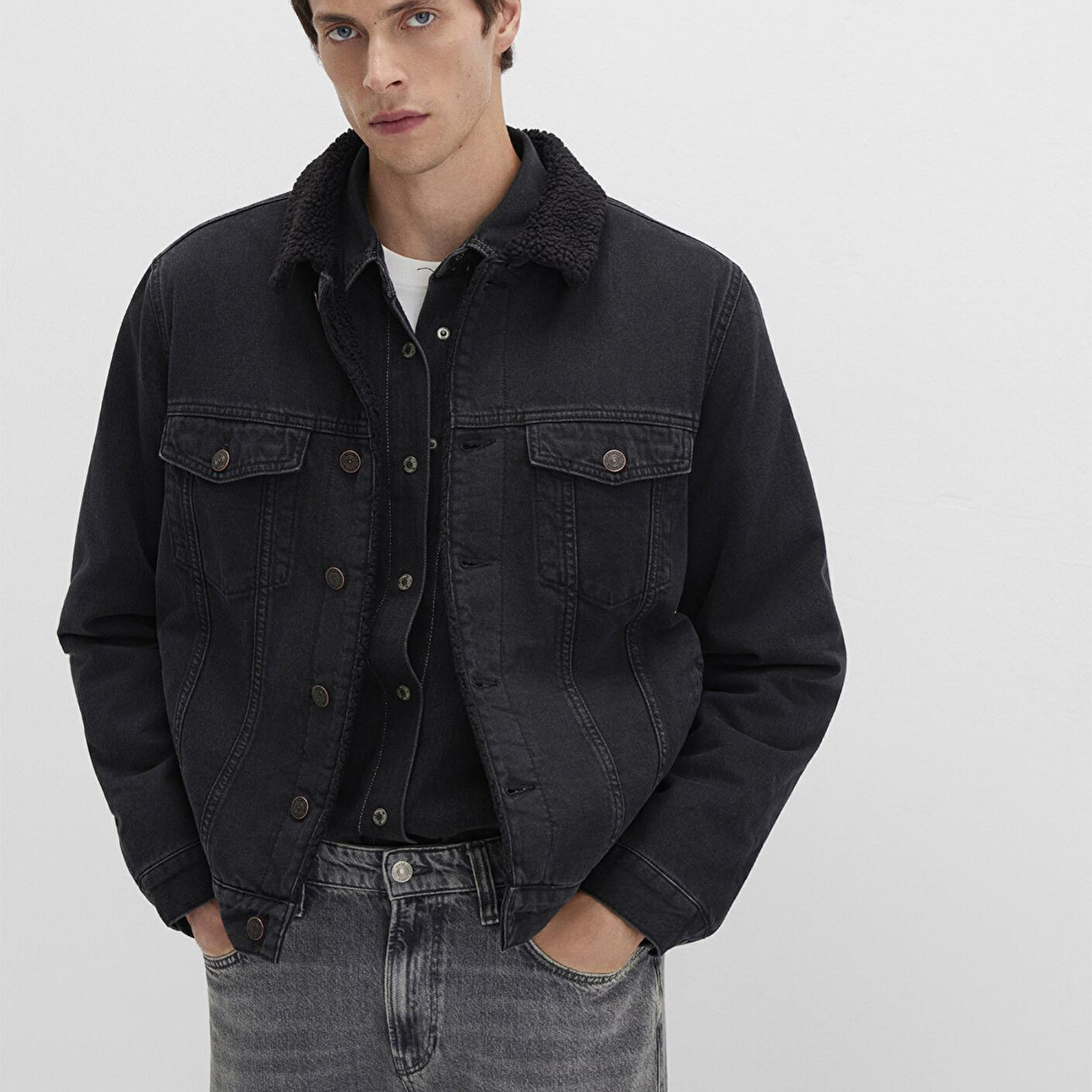 Mavi Zander Classic Denim Siyah Suni Kürklü Jean Ceket 0111214-89117