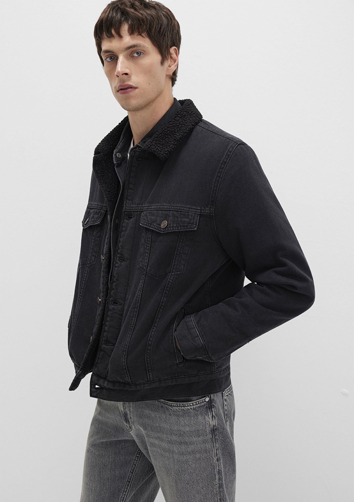 Mavi Zander Classic Denim Siyah Suni Kürklü Jean Ceket 0111214-89117