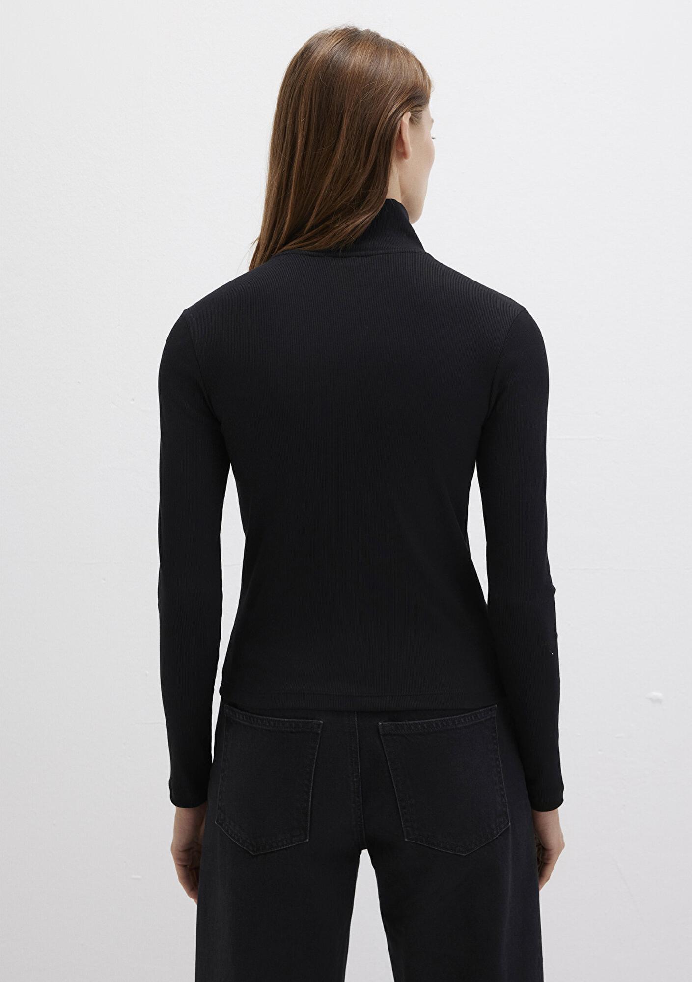 Mavi Sporty Lux Yarı Fermuarlı Siyah Modal Tişört Fitted / Vücuda Oturan Kesim 1612869-900