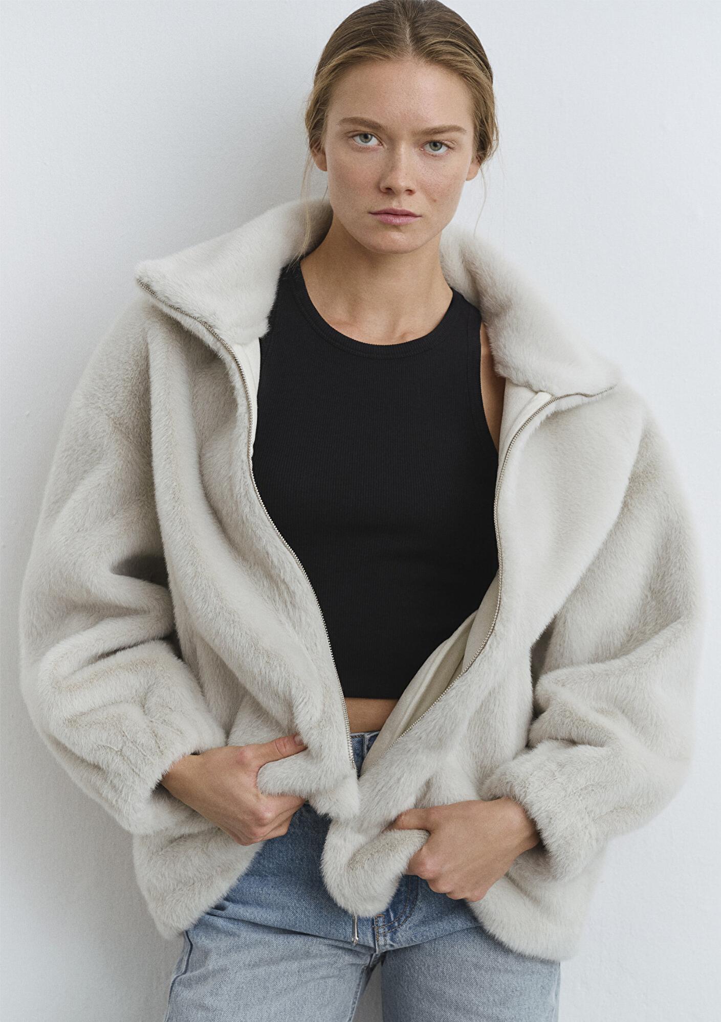 Mavi Açık Gri Peluş Ceket Oversize / Geniş Kesim 1110597-70037