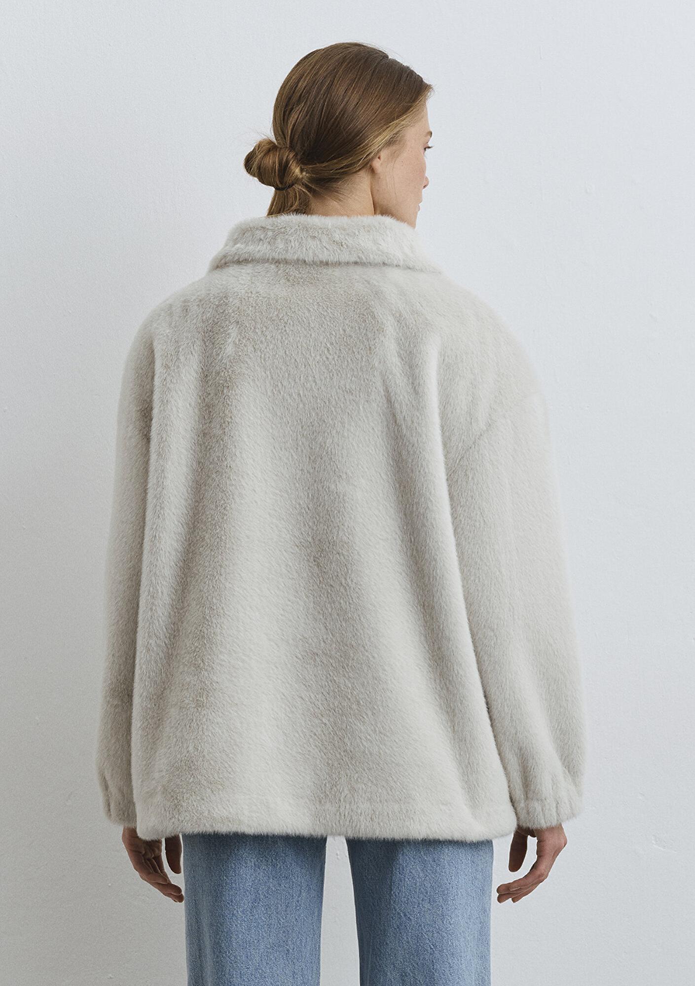 Mavi Açık Gri Peluş Ceket Oversize / Geniş Kesim 1110597-70037