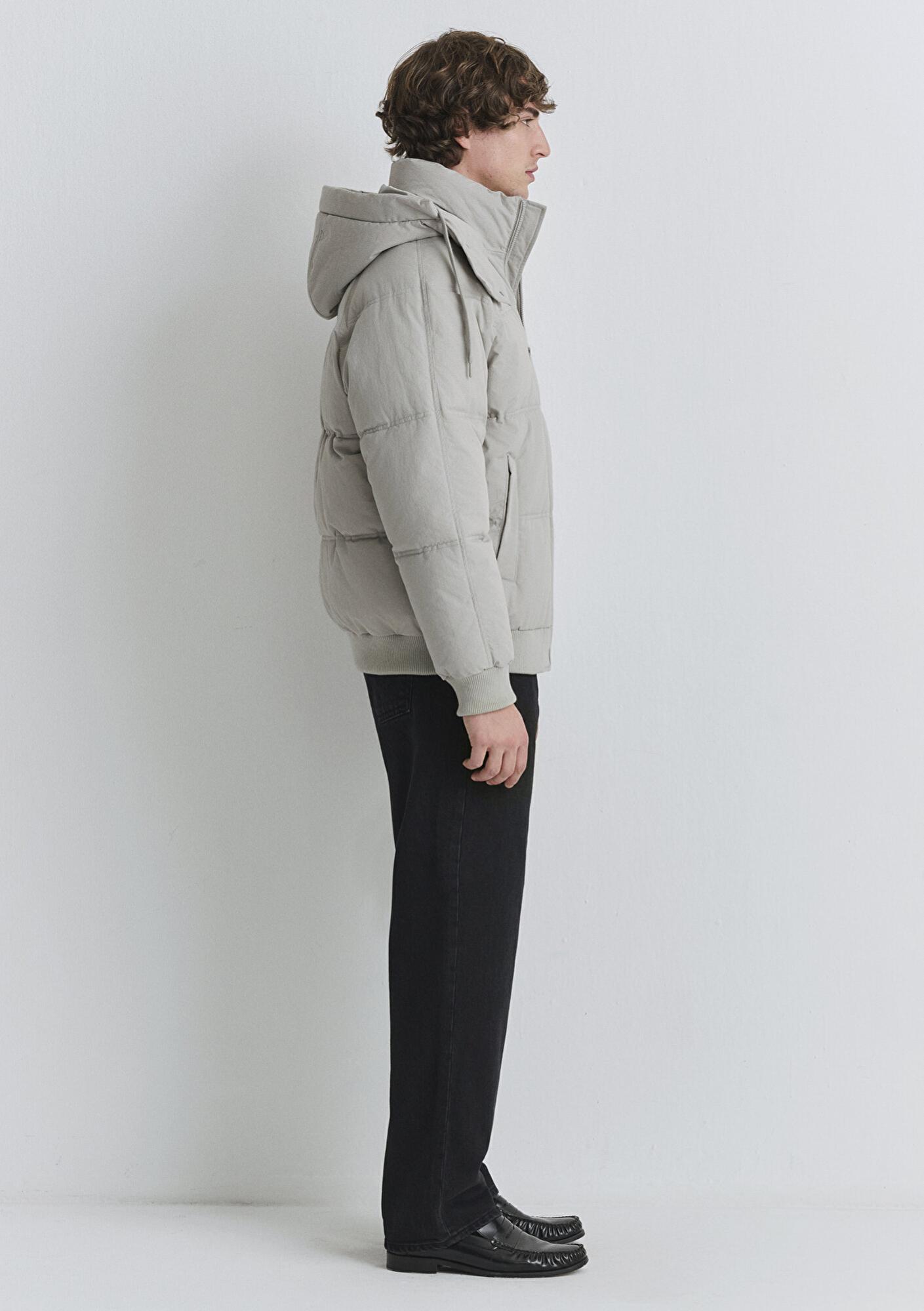 Mavi Kapüşonlu Gri Şişme Mont 0110553-86791