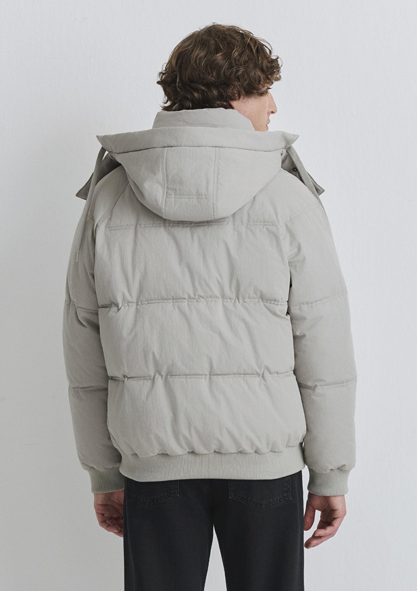 Mavi Kapüşonlu Gri Şişme Mont 0110553-86791