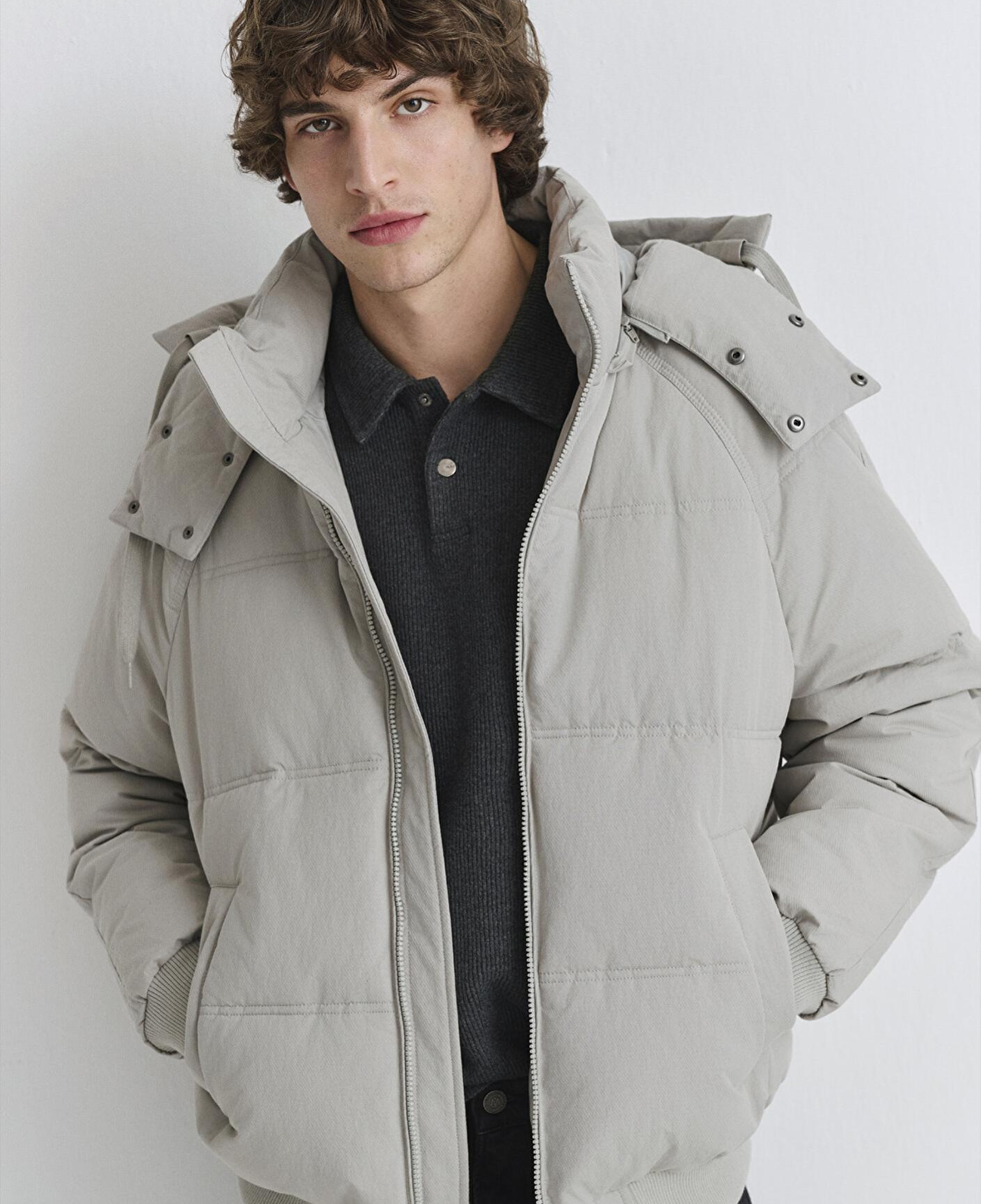 Mavi Kapüşonlu Gri Şişme Mont 0110553-86791