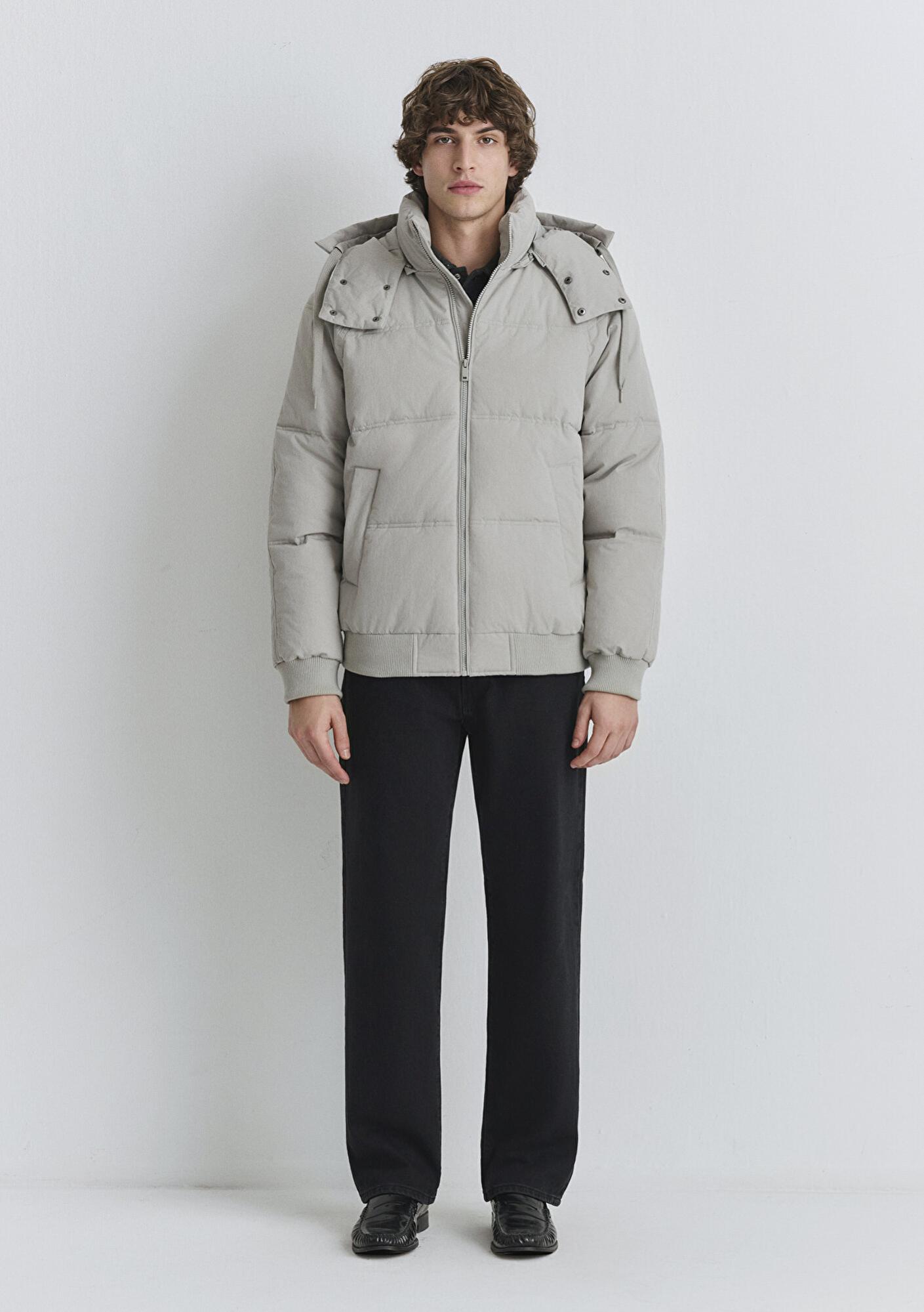 Mavi Kapüşonlu Gri Şişme Mont 0110553-86791