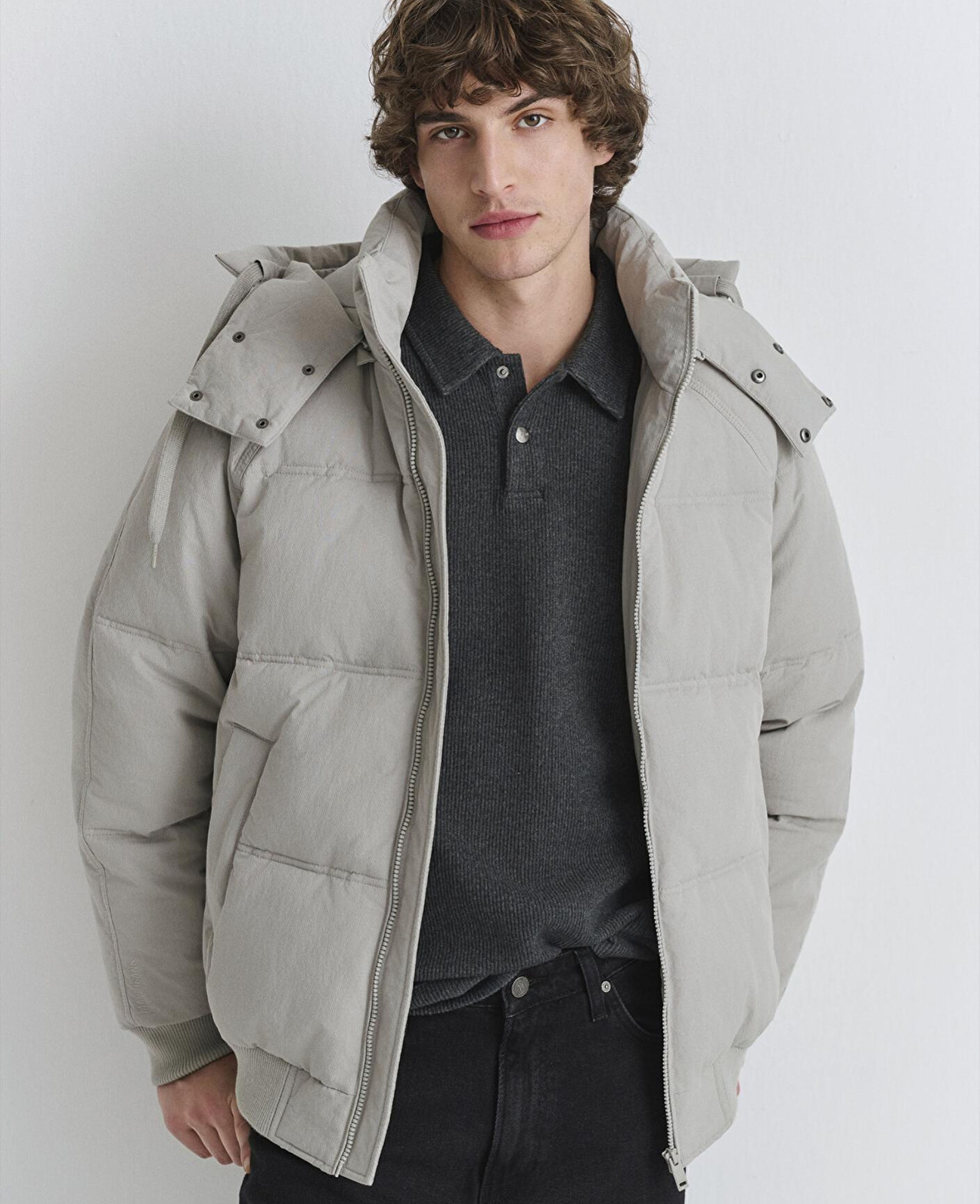 Mavi Kapüşonlu Gri Şişme Mont 0110553-86791