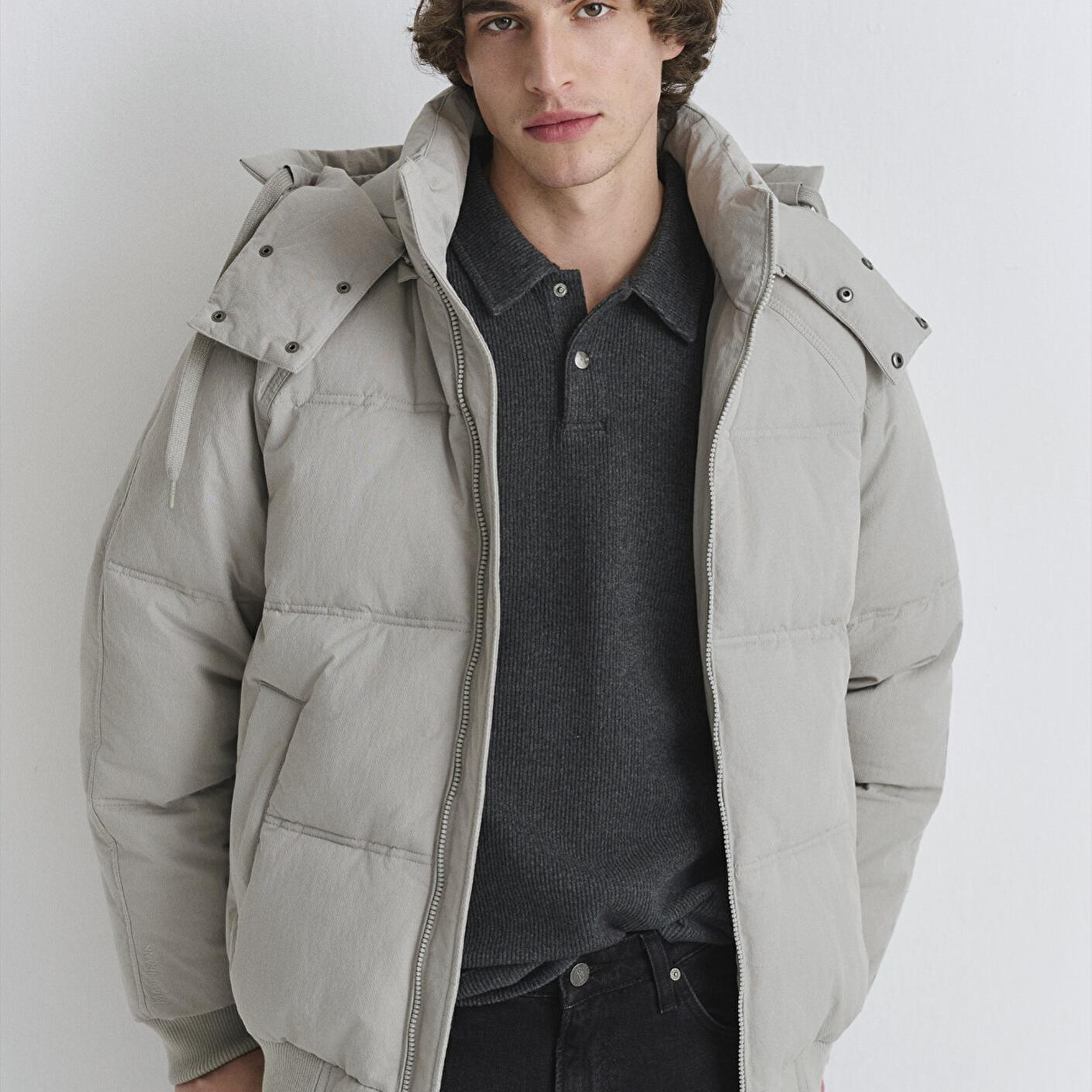 Mavi Kapüşonlu Gri Şişme Mont 0110553-86791