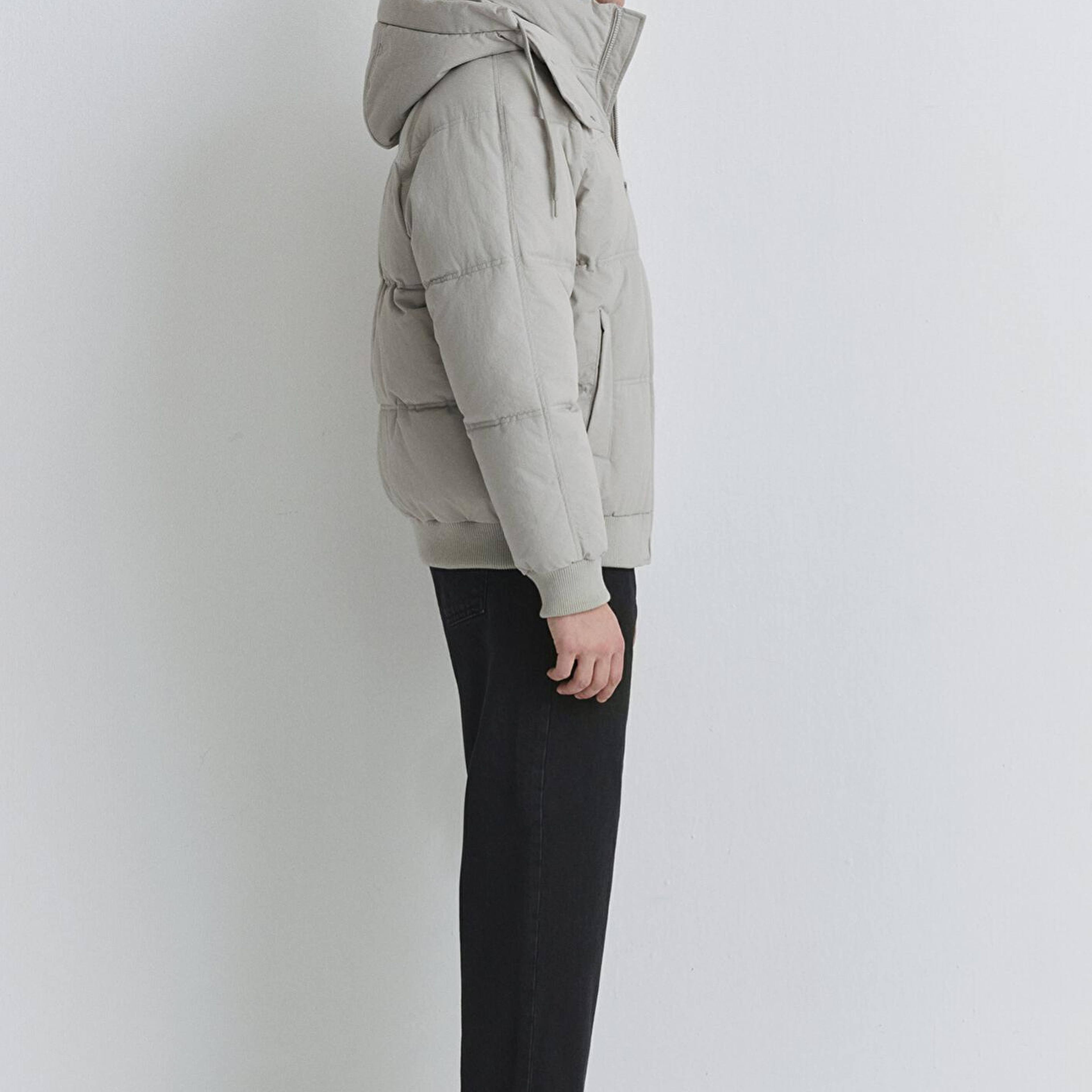 Mavi Kapüşonlu Gri Şişme Mont 0110553-86791