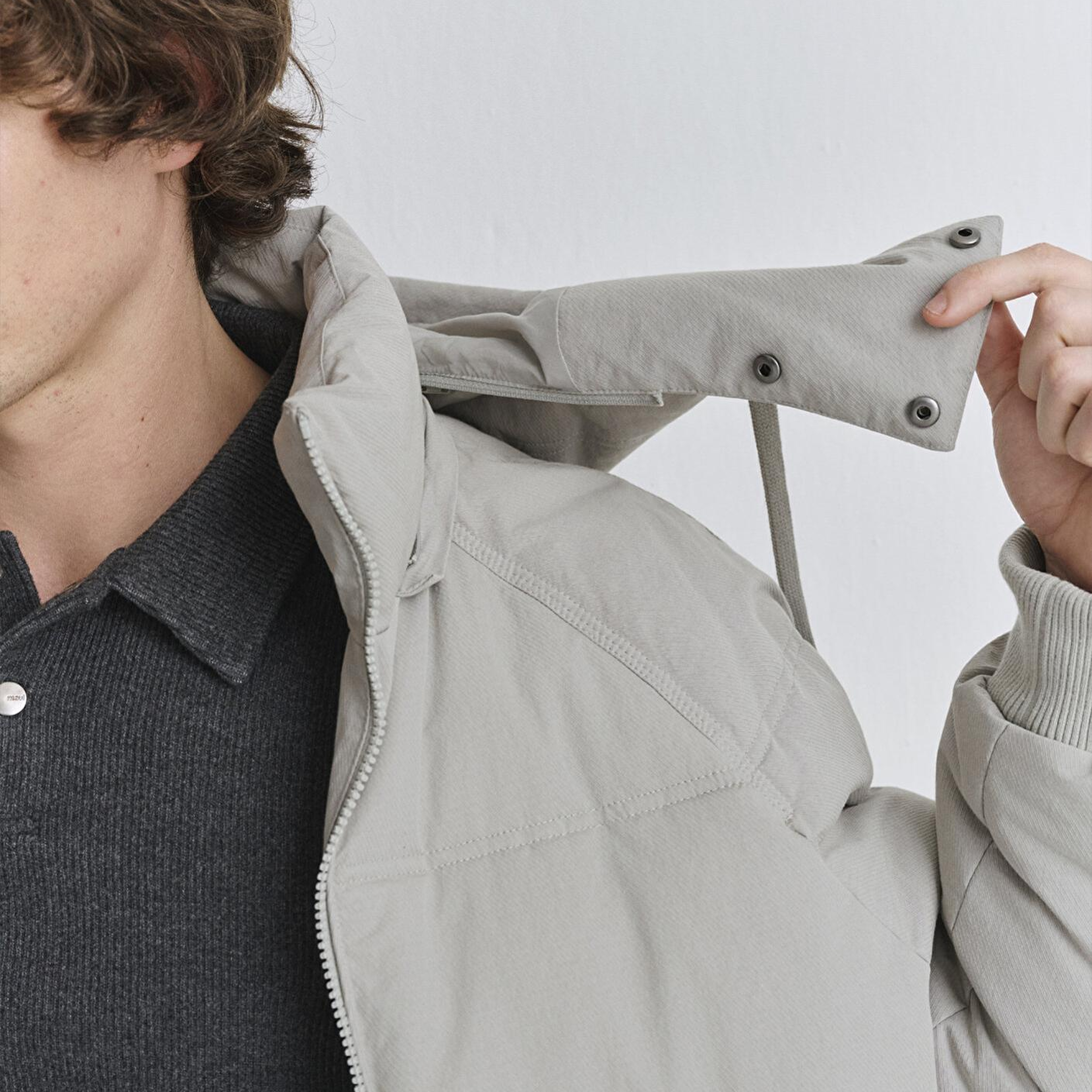 Mavi Kapüşonlu Gri Şişme Mont 0110553-86791