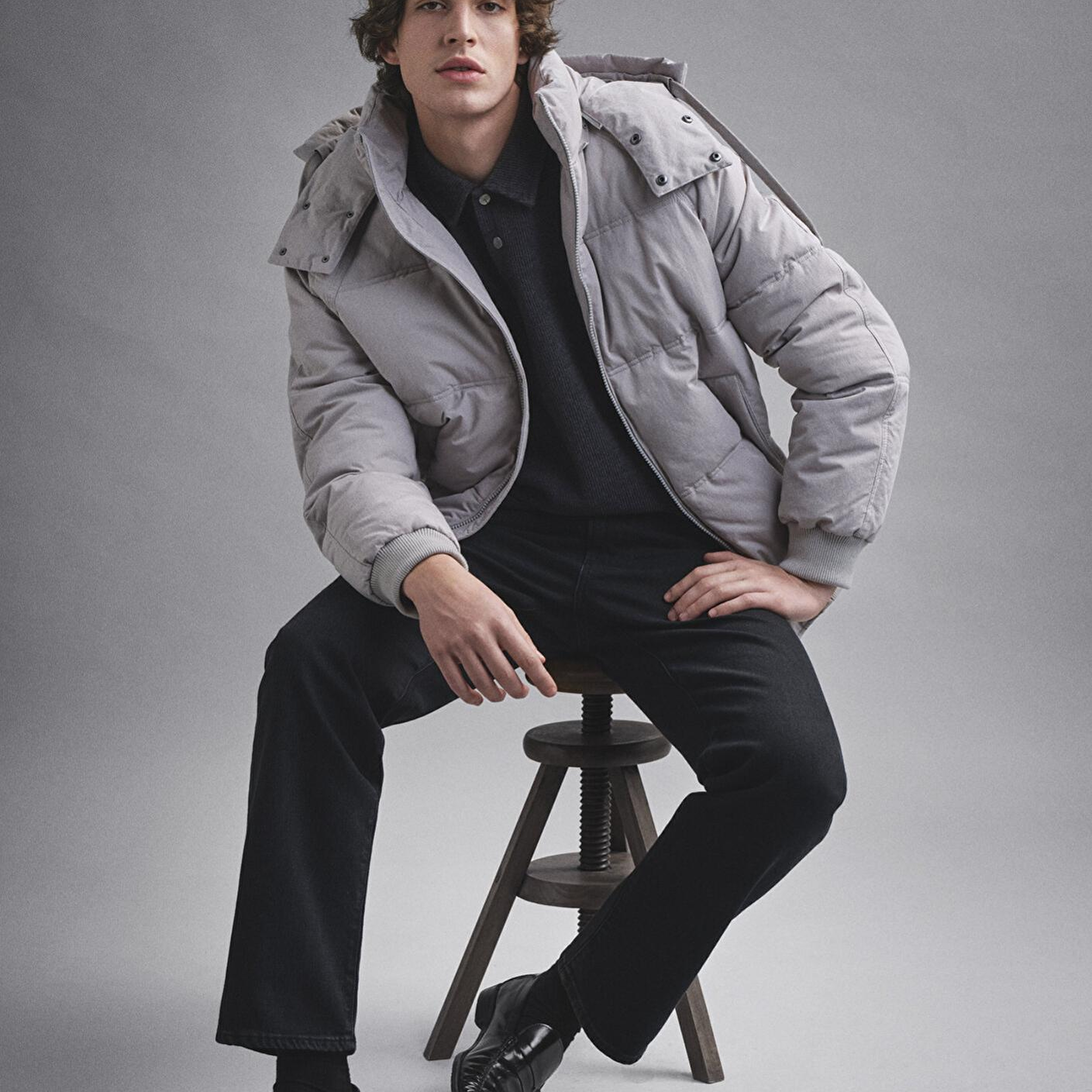 Mavi Kapüşonlu Gri Şişme Mont 0110553-86791