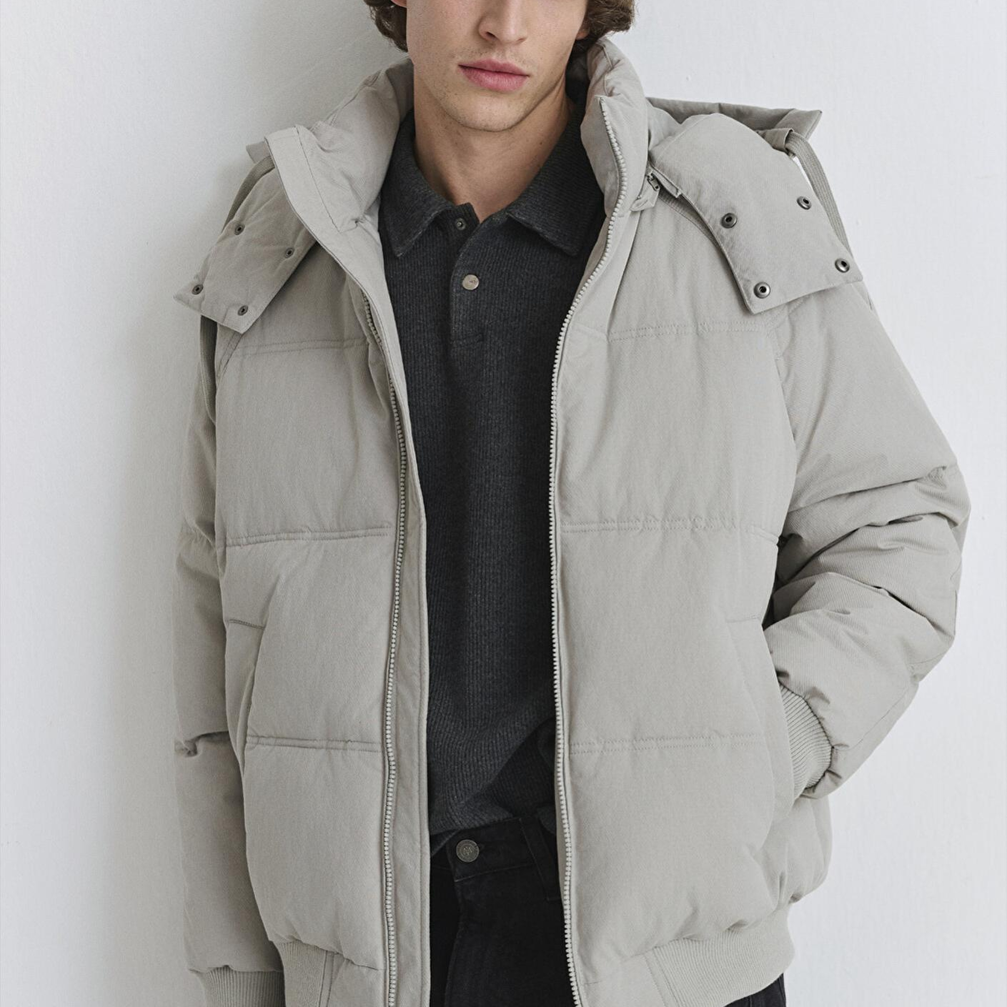 Mavi Kapüşonlu Gri Şişme Mont 0110553-86791