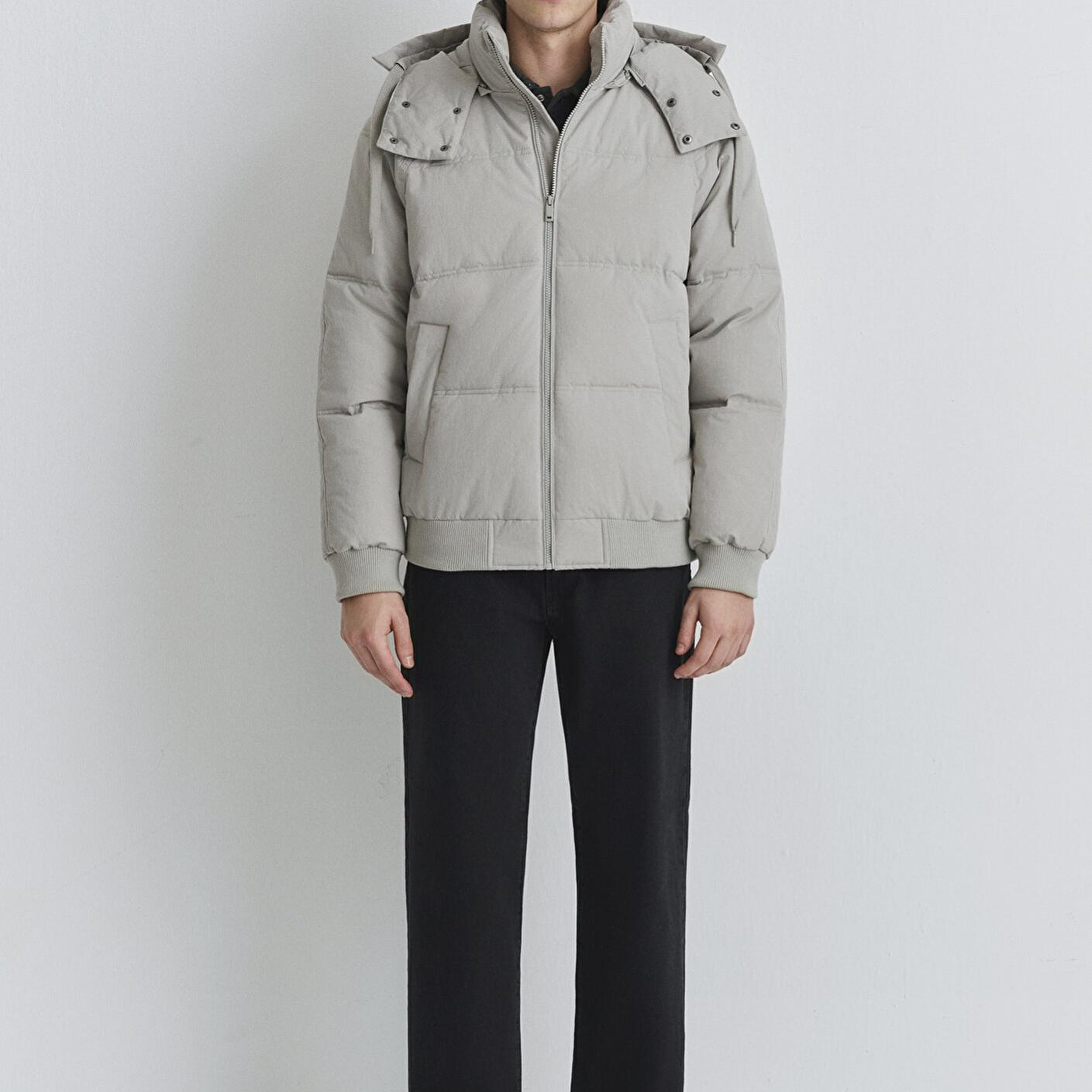 Mavi Kapüşonlu Gri Şişme Mont 0110553-86791