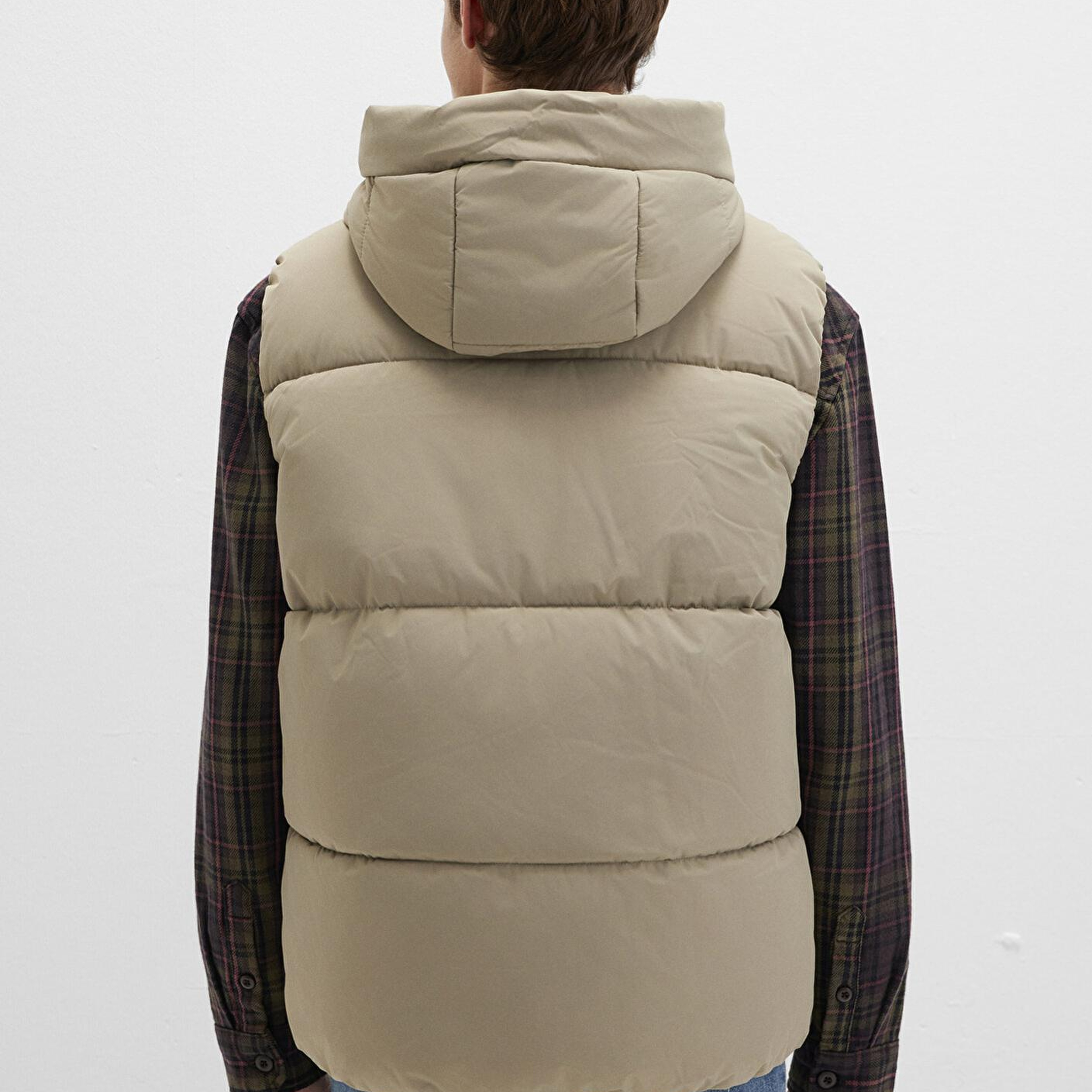 Mavi Kapüşonlu Bej Şişme Yelek Regular Fit / Normal Kesim 0110306-86749