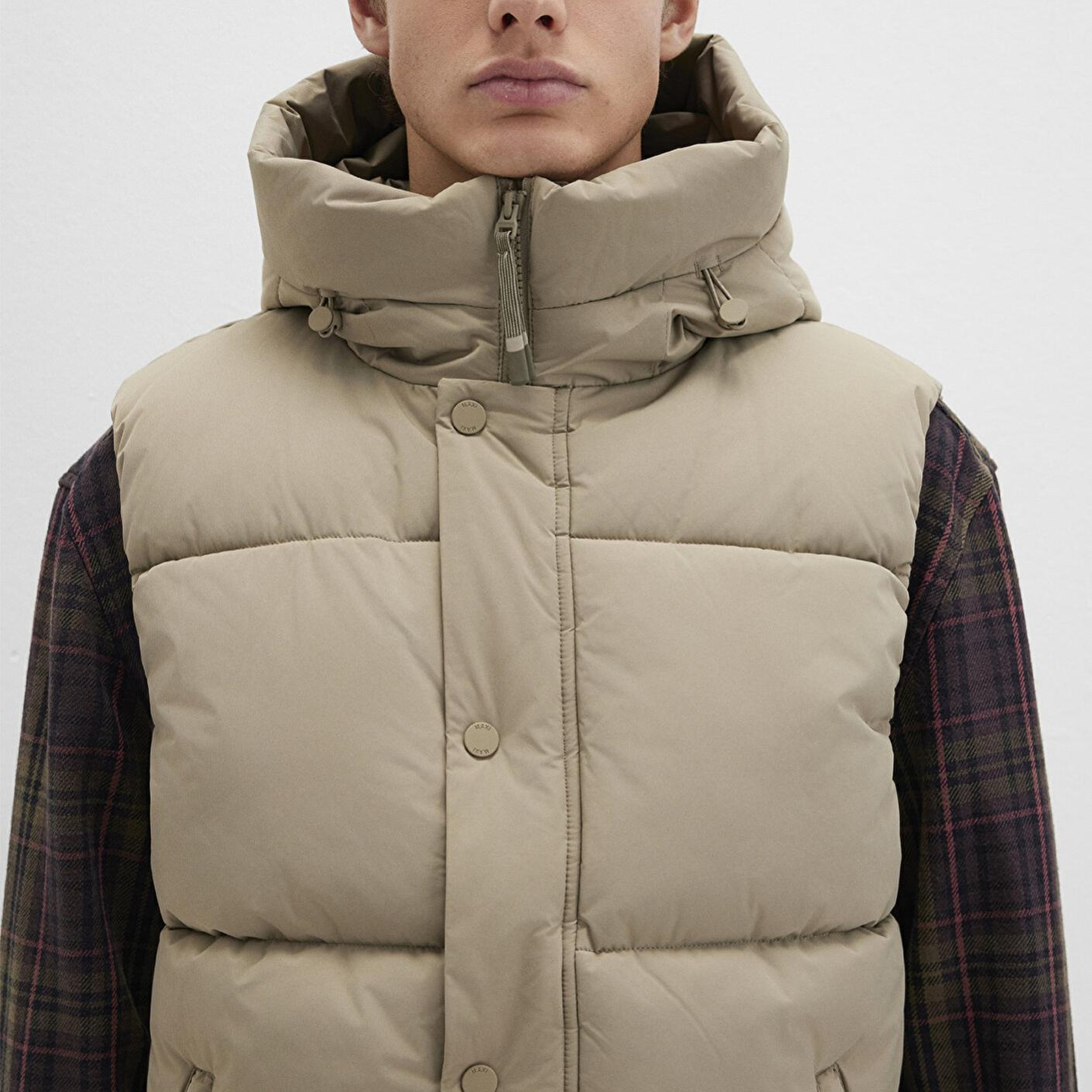 Mavi Kapüşonlu Bej Şişme Yelek Regular Fit / Normal Kesim 0110306-86749